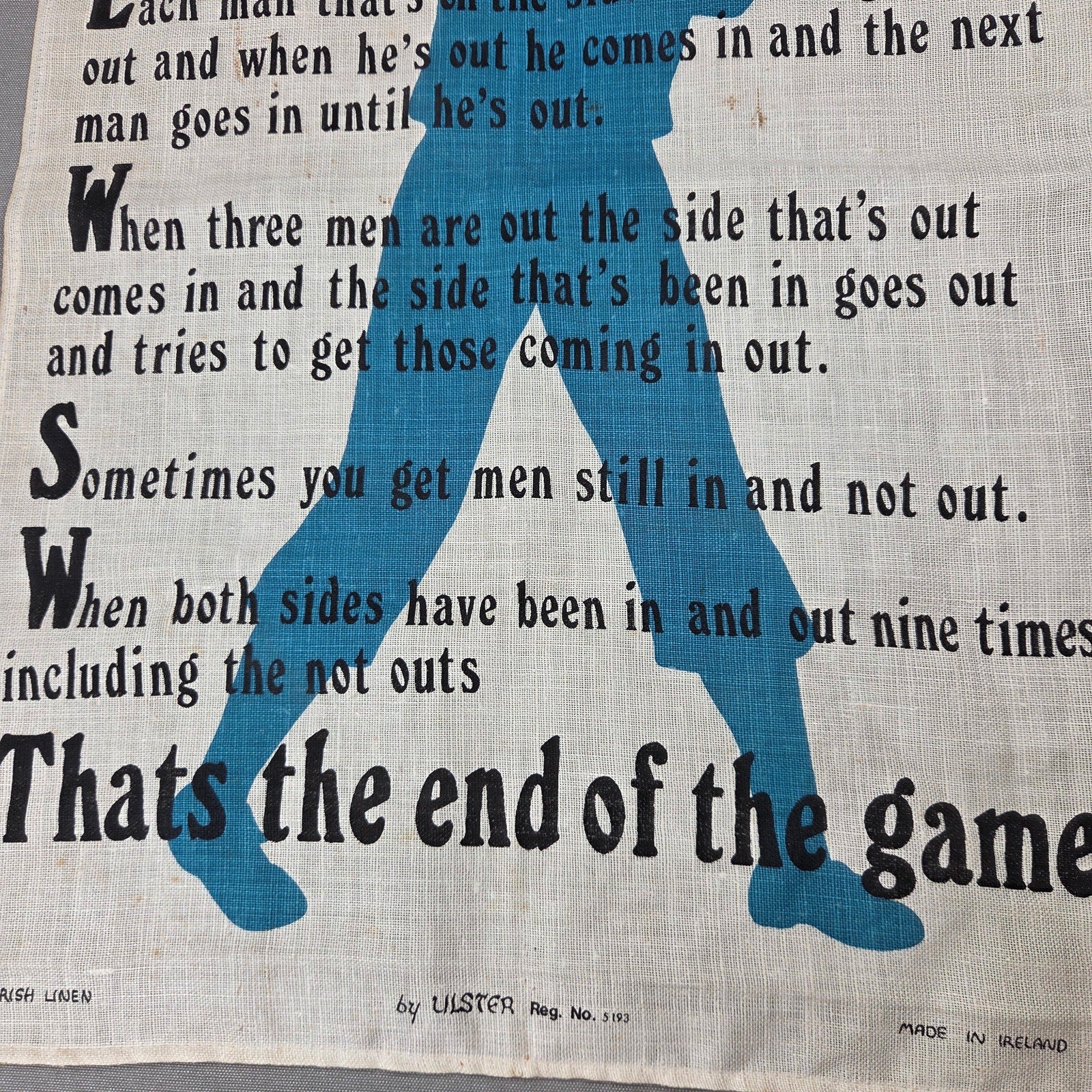 Ulster Irish Linen Baseball Explained Foreign Visitor Tea Towel Ireland Vintage