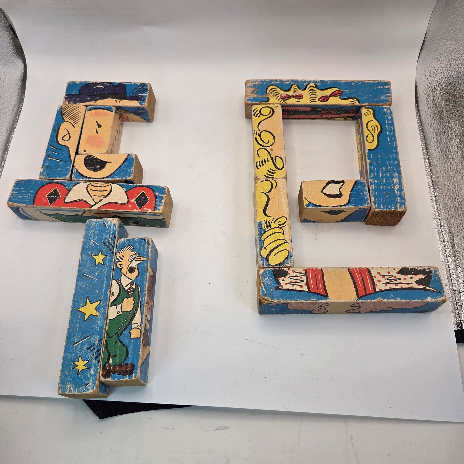 Vintage 1930s Dagwood & Blondie Wooden Comic Puzzle Blocks Lot of 13 Incomplete