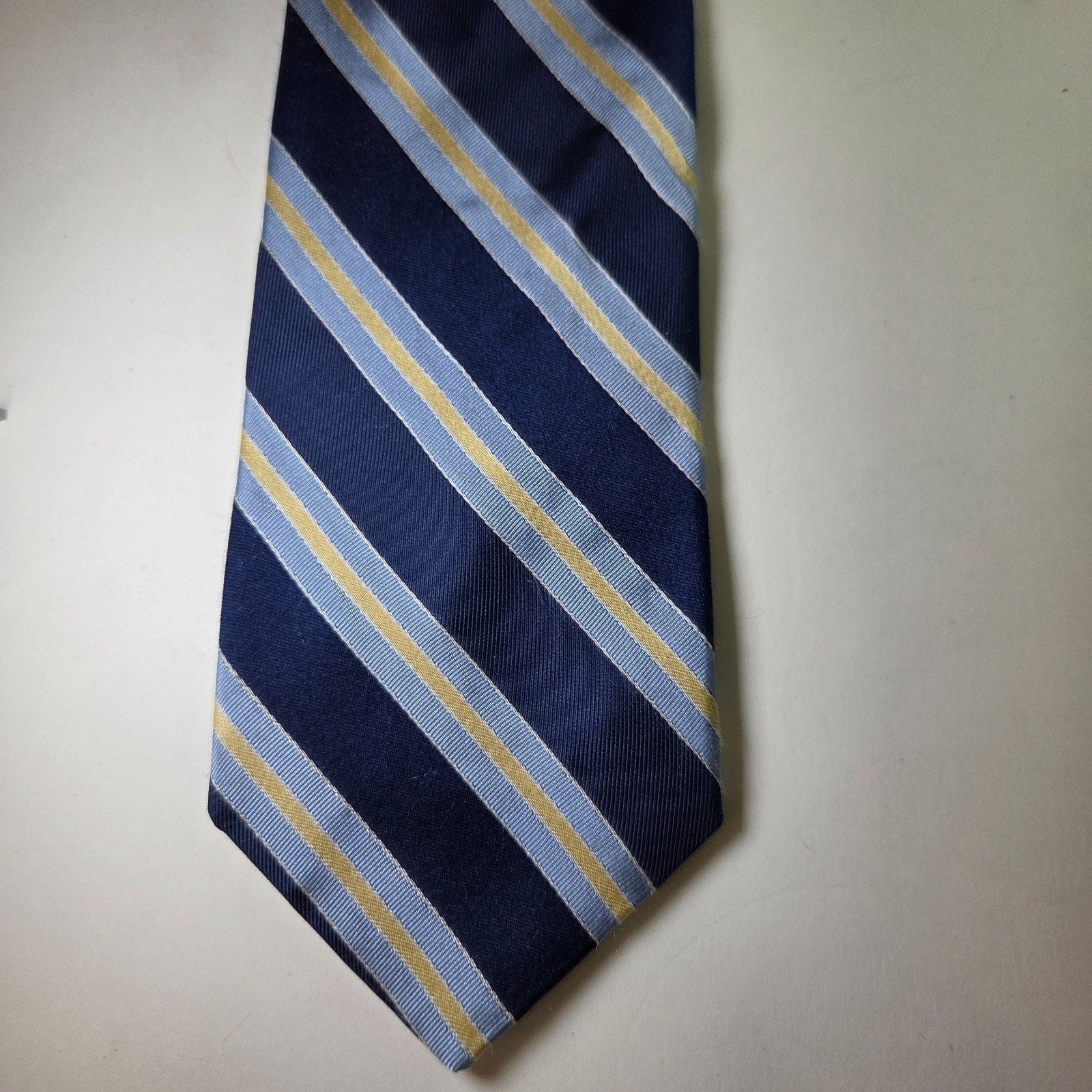 Tommy Hilfiger Repp Tie Navy Yellow Blue Stripe Silk Made in USA