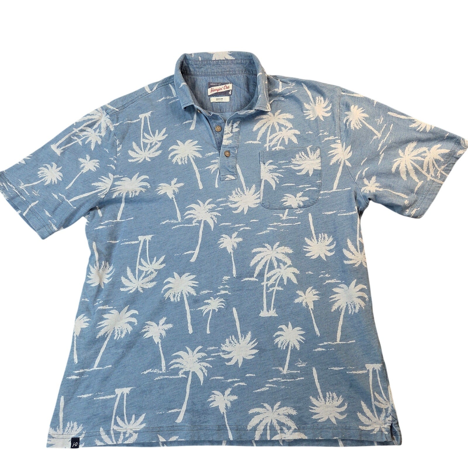Johnnie-O Hangin' Out Palmy Indigo Palm Tree Print Polo Shirt Mens M