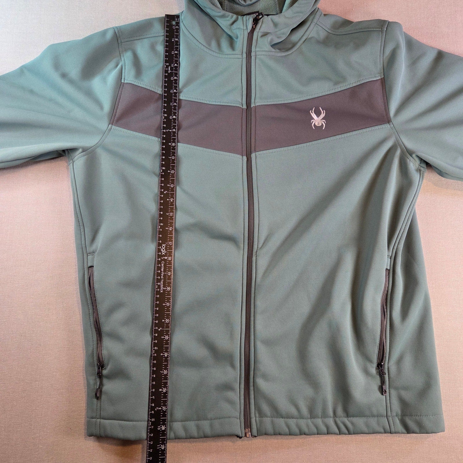 Spyder Men’s XL Hooded Full Zip Jacket Green Black Polyester