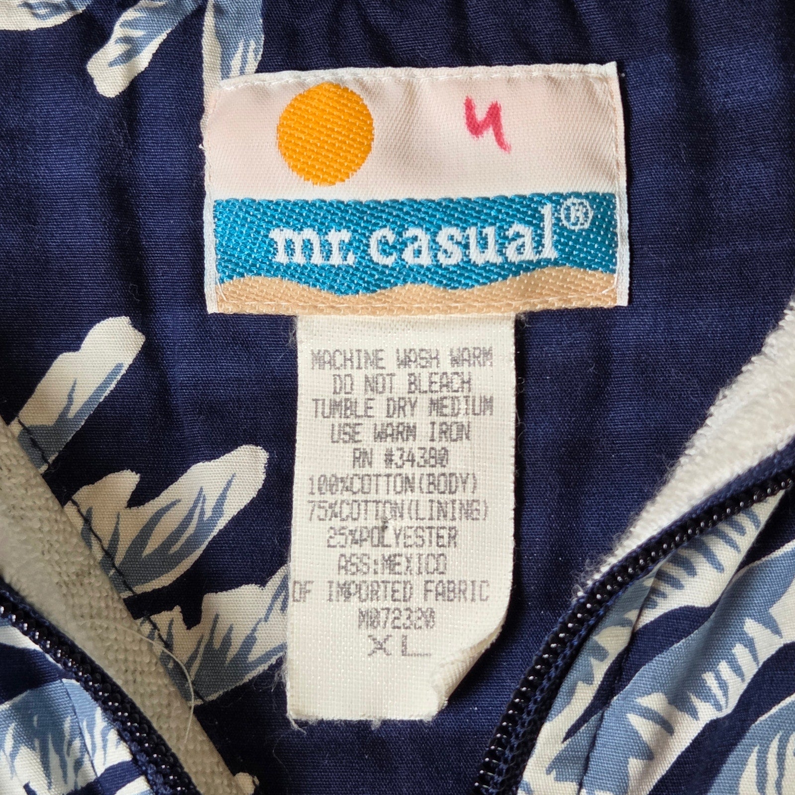 Mr. Casual XL Palm Tree Print Full Zip Terrycloth Lined Shirt Jacket