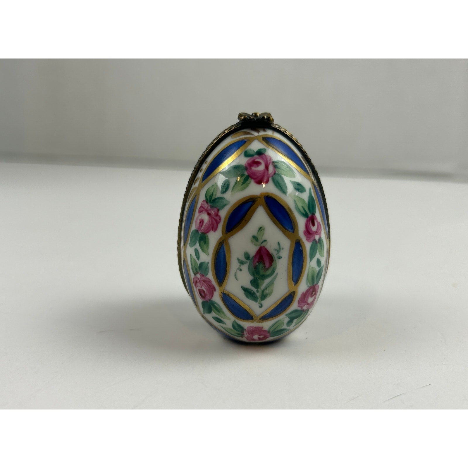 Vintage Limoges Hinged Egg Trinket Box with Perfume Bottle Hand Painted