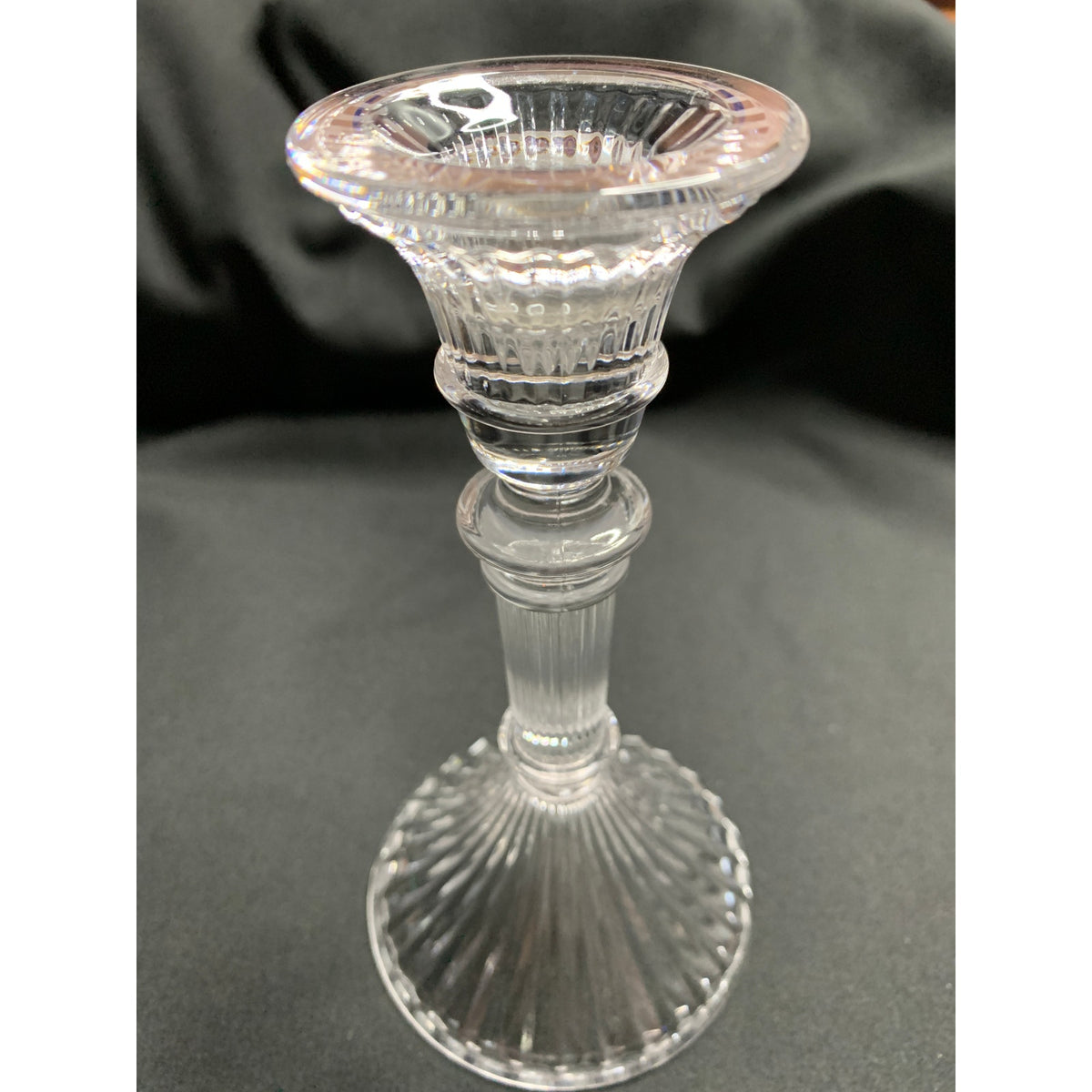Clear Glass Taper Candle Holder Fluted Column Fan Ribbed Base Single