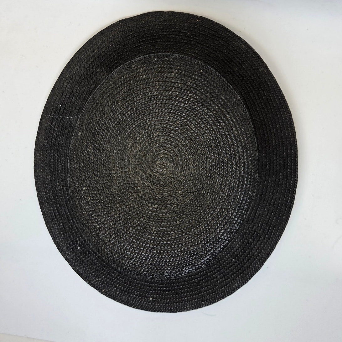 Vintage Straw Boater Hat Black Flat Top Size 6 3/8 Antique Ribbon Band