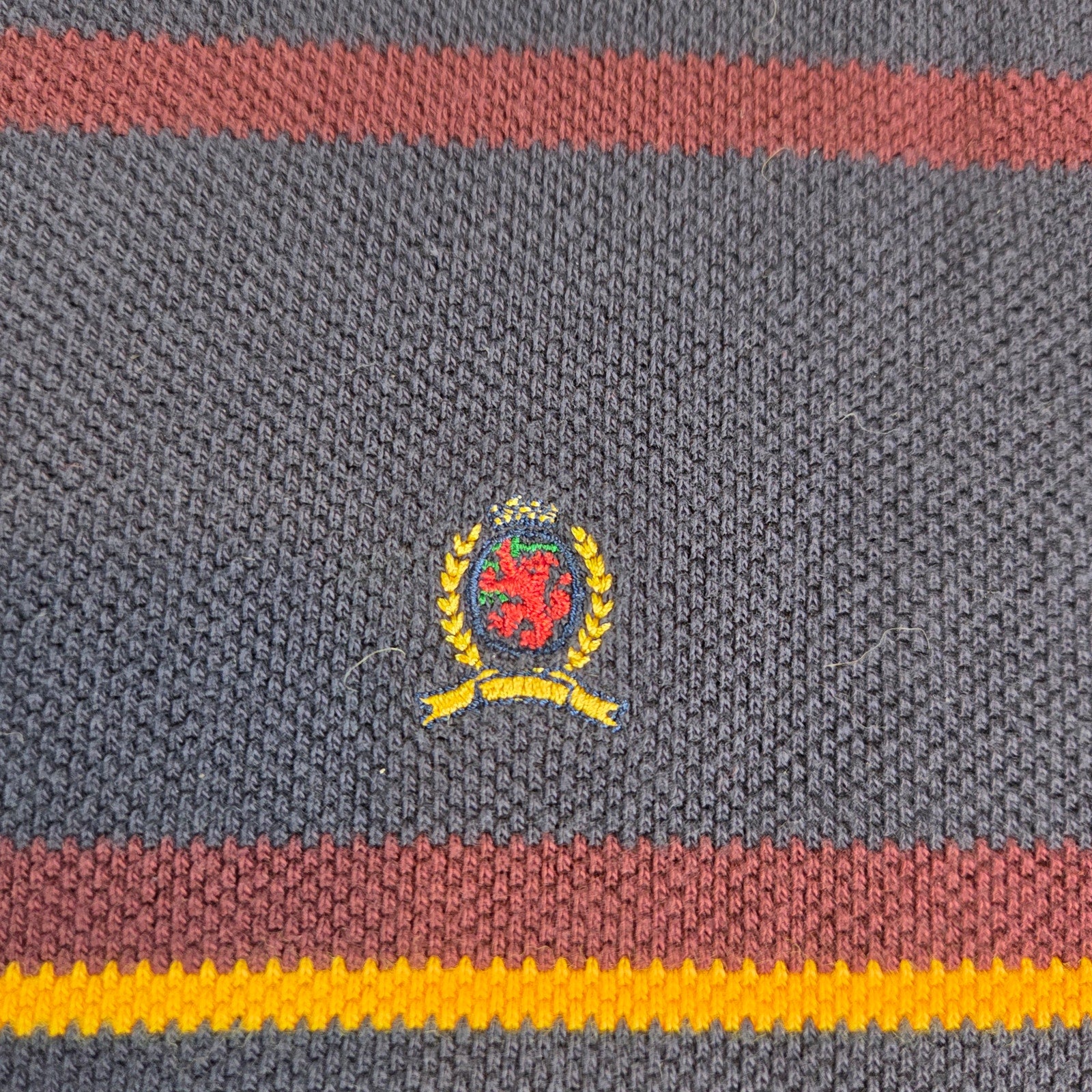 Tommy Hilfiger XXL Sweater Navy Red Stripes Yellow Chest Preppy Cotton Pullover