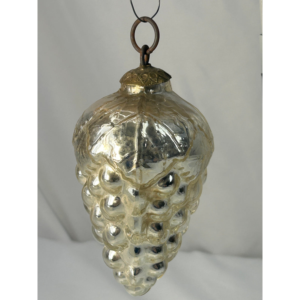 Antique 1800s German Kugel Silver Grape Cluster Glass Christmas Ornament 4"