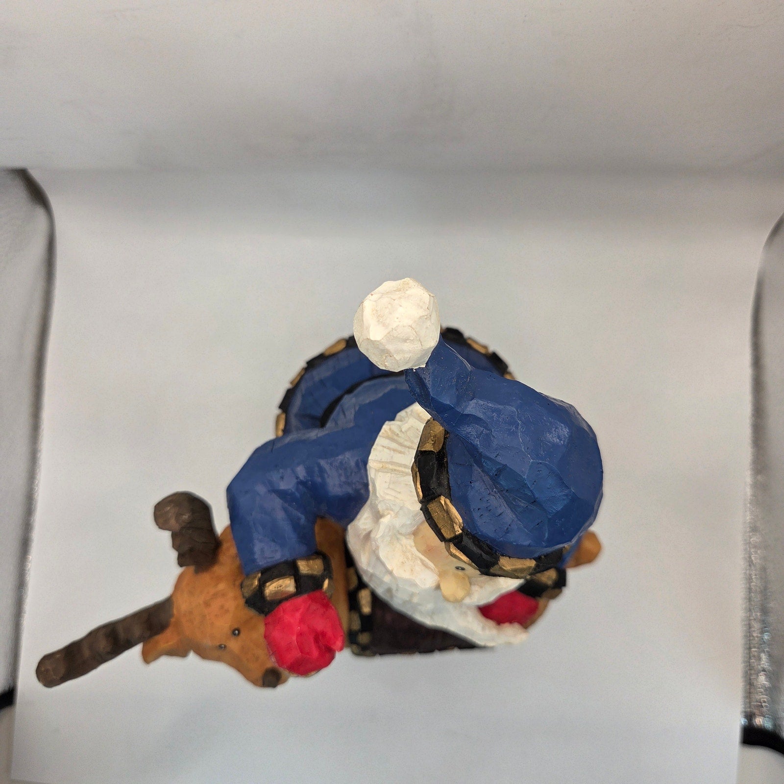 Blue Coat Santa Riding Reindeer Figurine Resin Christmas Decor 11”