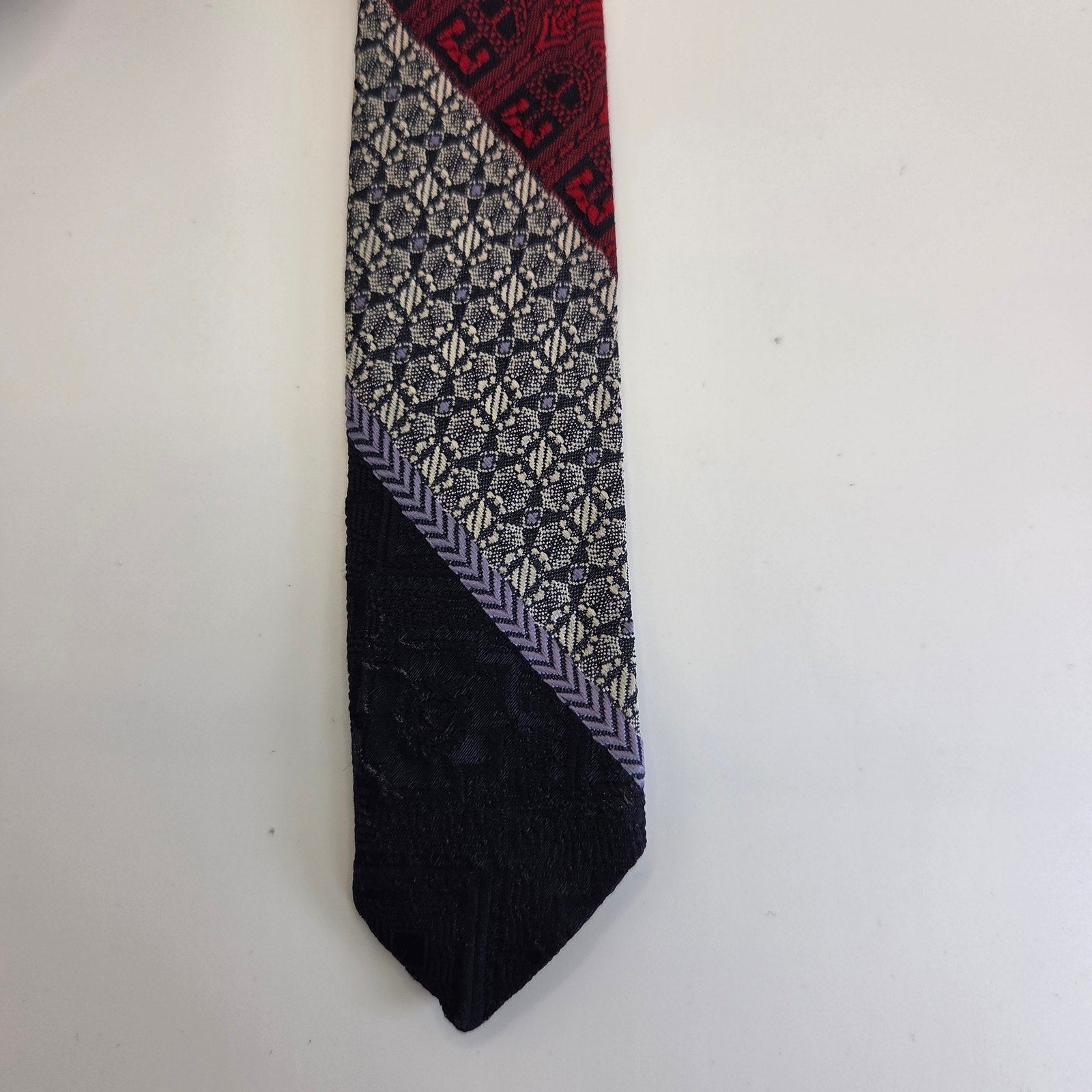 Vintage 1970s Dacron Wide Polyester Tie Red Navy Diagonal Retro 3.75”