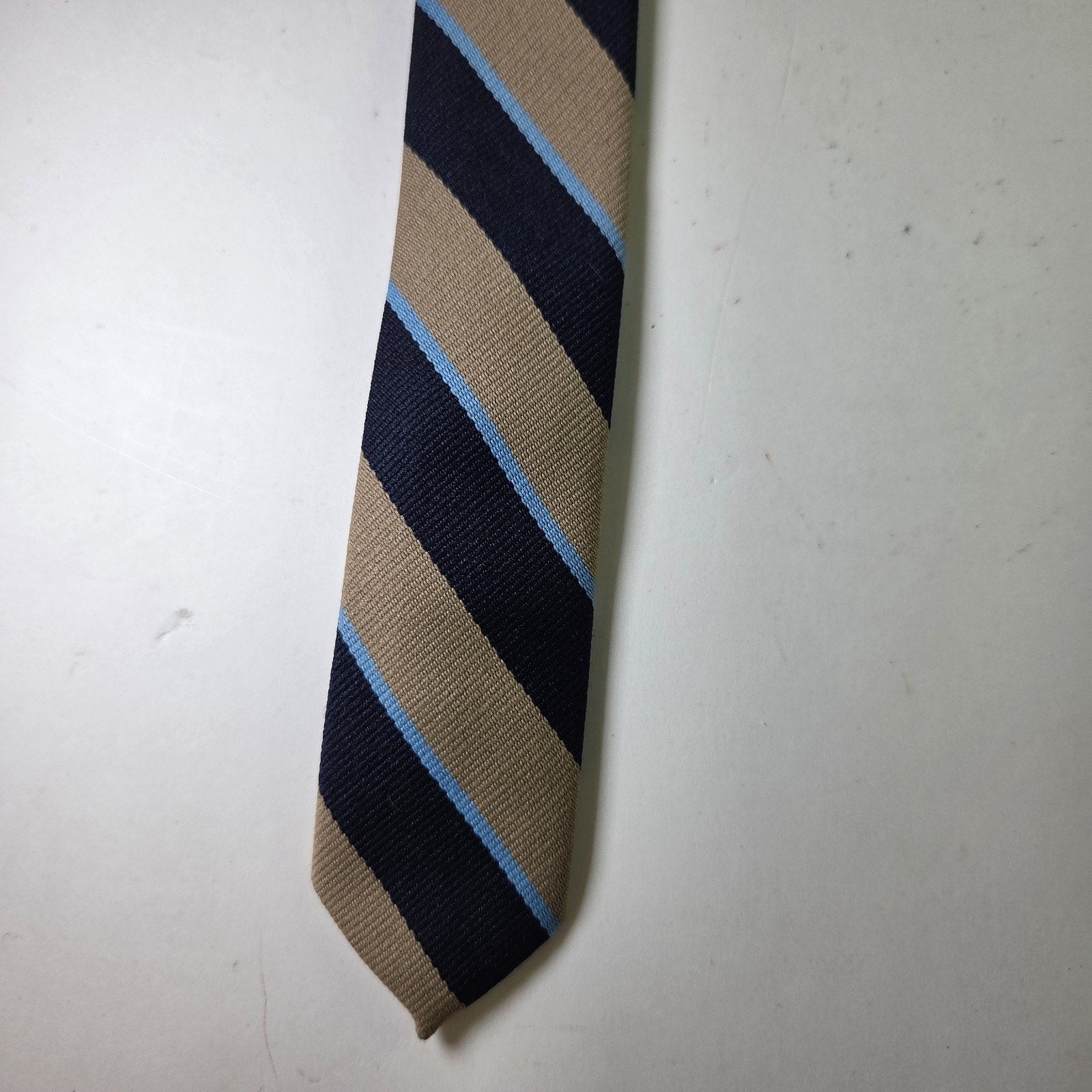 Pierre Cardin Repp Navy Tan Blue Stripe Polyester Tie 3” x 52”