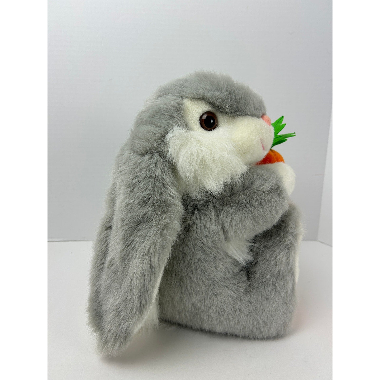 Aurora Plush Easter Bunny Gray Rabbit Holding Carrot Stuffed Animal