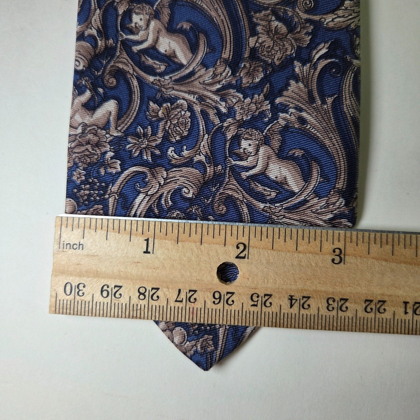 Brooks Brothers Silk Tie Cherub Baroque Scroll Pattern Blue USA