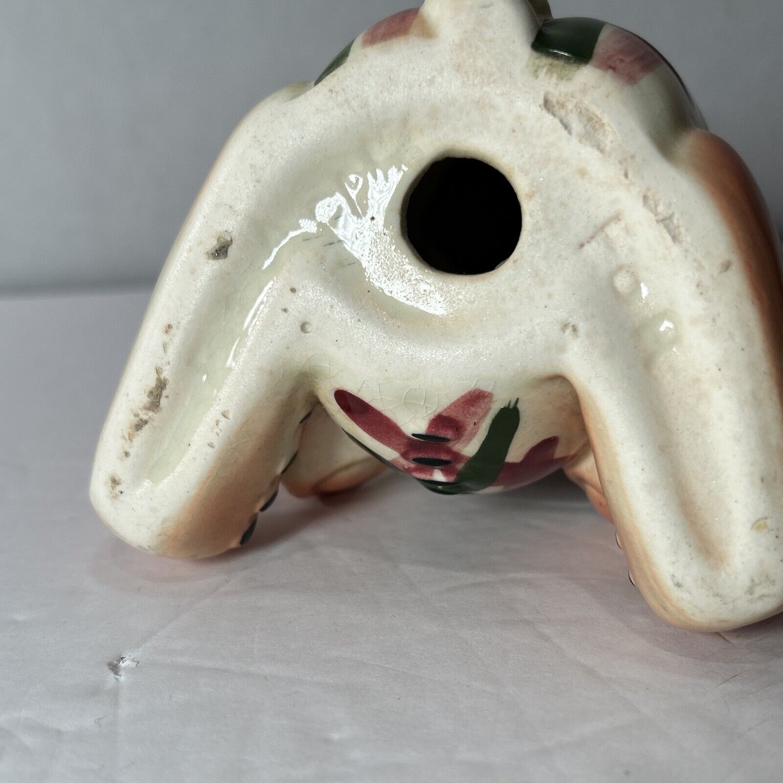 Vintage Patchwork Dog Figurine Hand Painted Ceramic 1950s 1960s Folk Art