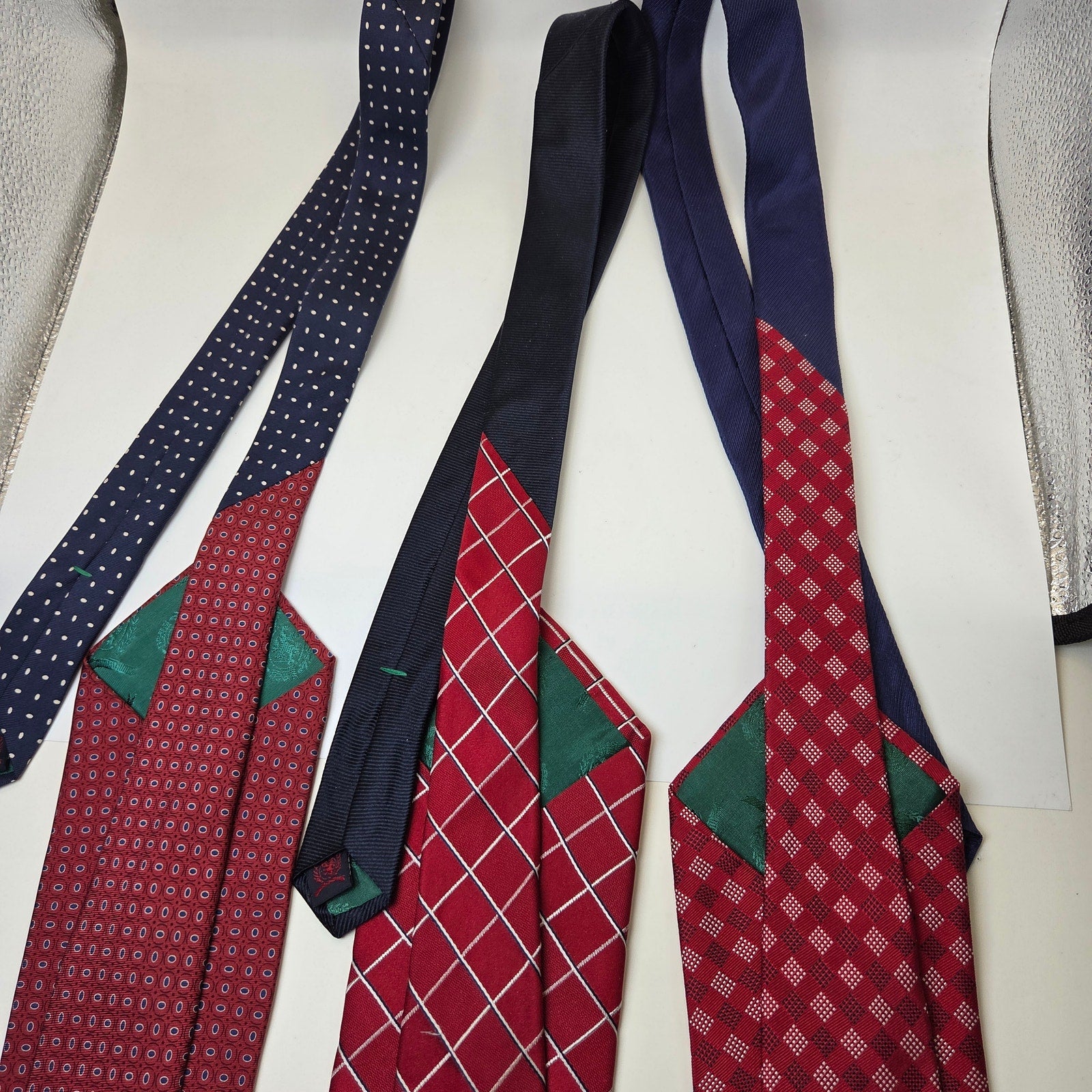 Tommy Hilfiger 3pc Silk Tie Lot Red Check Dot Classic Contrast Tips 58x3.75 USA