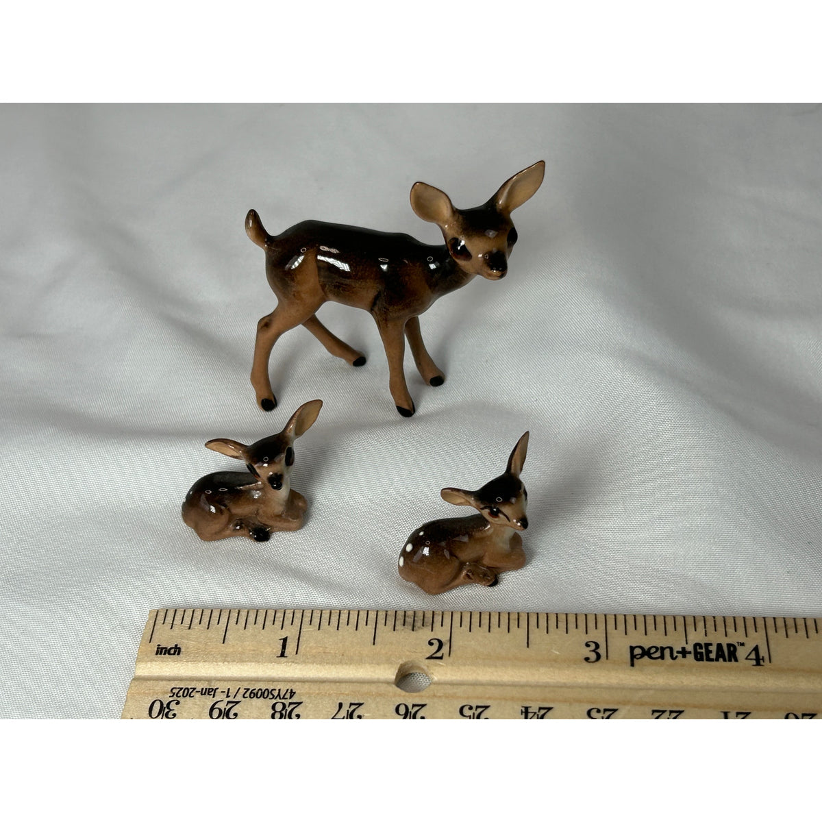 Vintage MCM Miniature Deer Family Figurines Doe 2 Fawns Ceramic Bambi Style