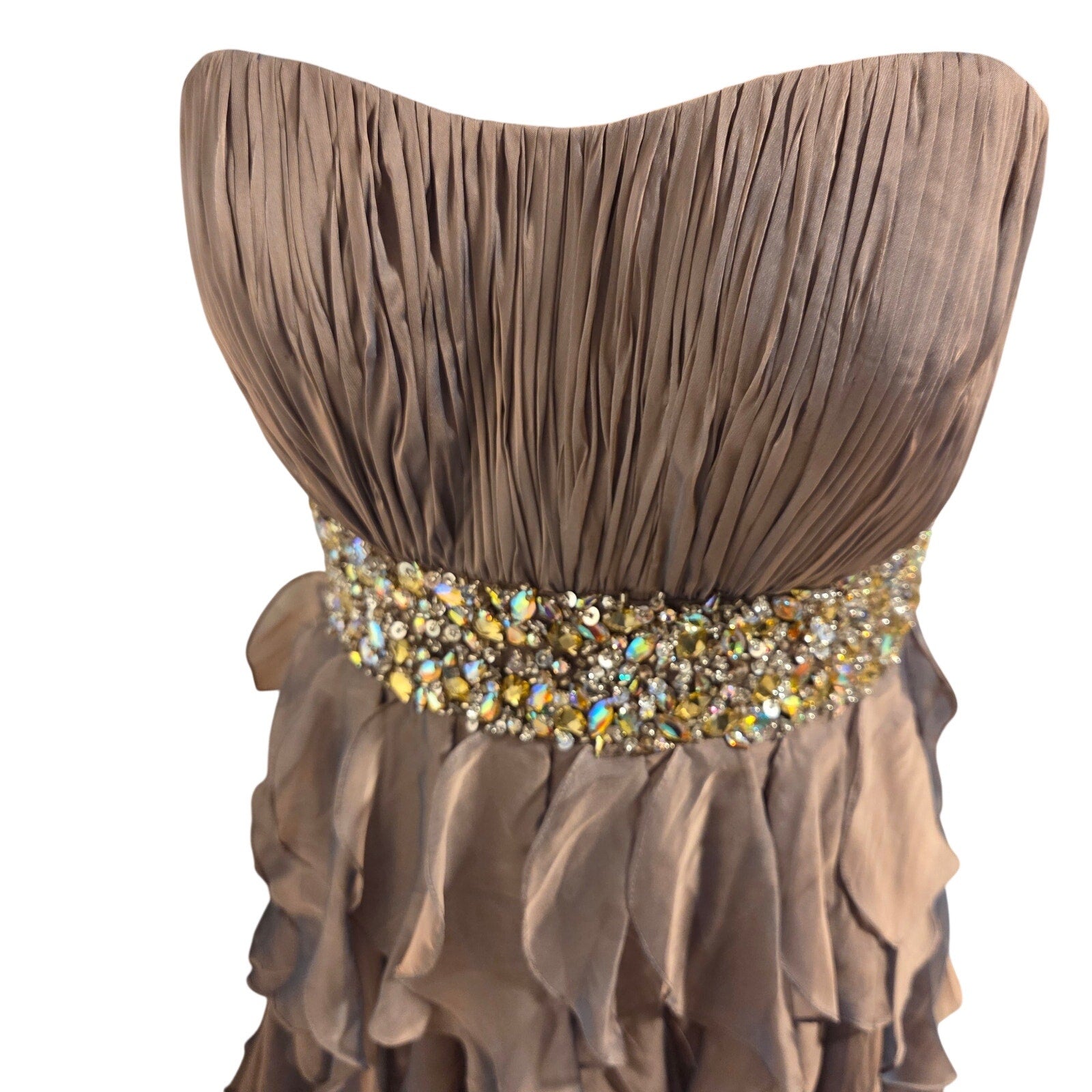 Jovani Strapless Beaded Waist Ruffle Prom Evening Gown Dress Size 12
