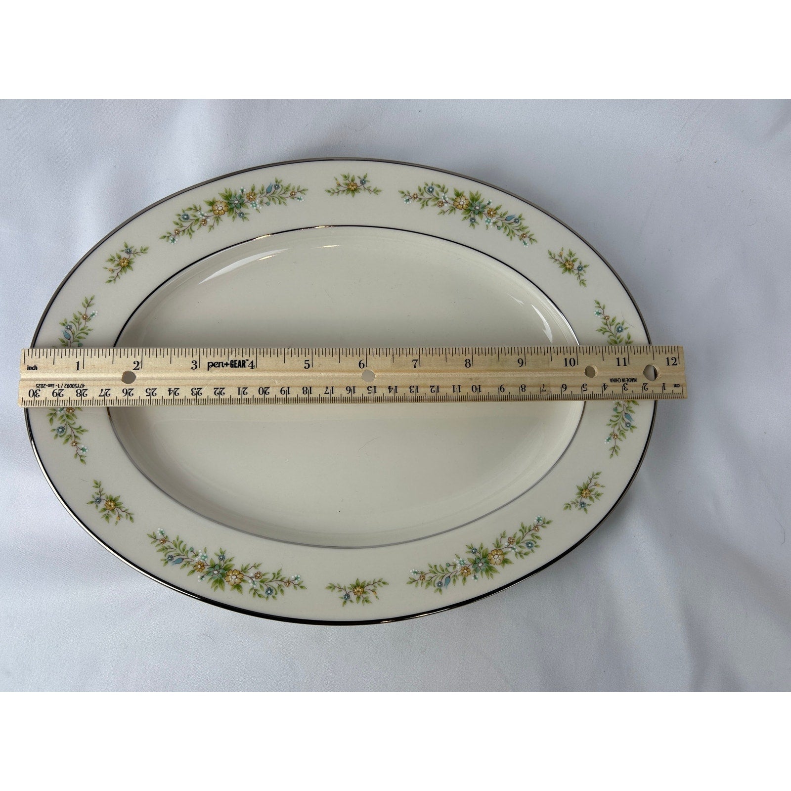 Noritake Christina 7056 Oval Serving Platter 12 Inch Ivory China Floral Rim