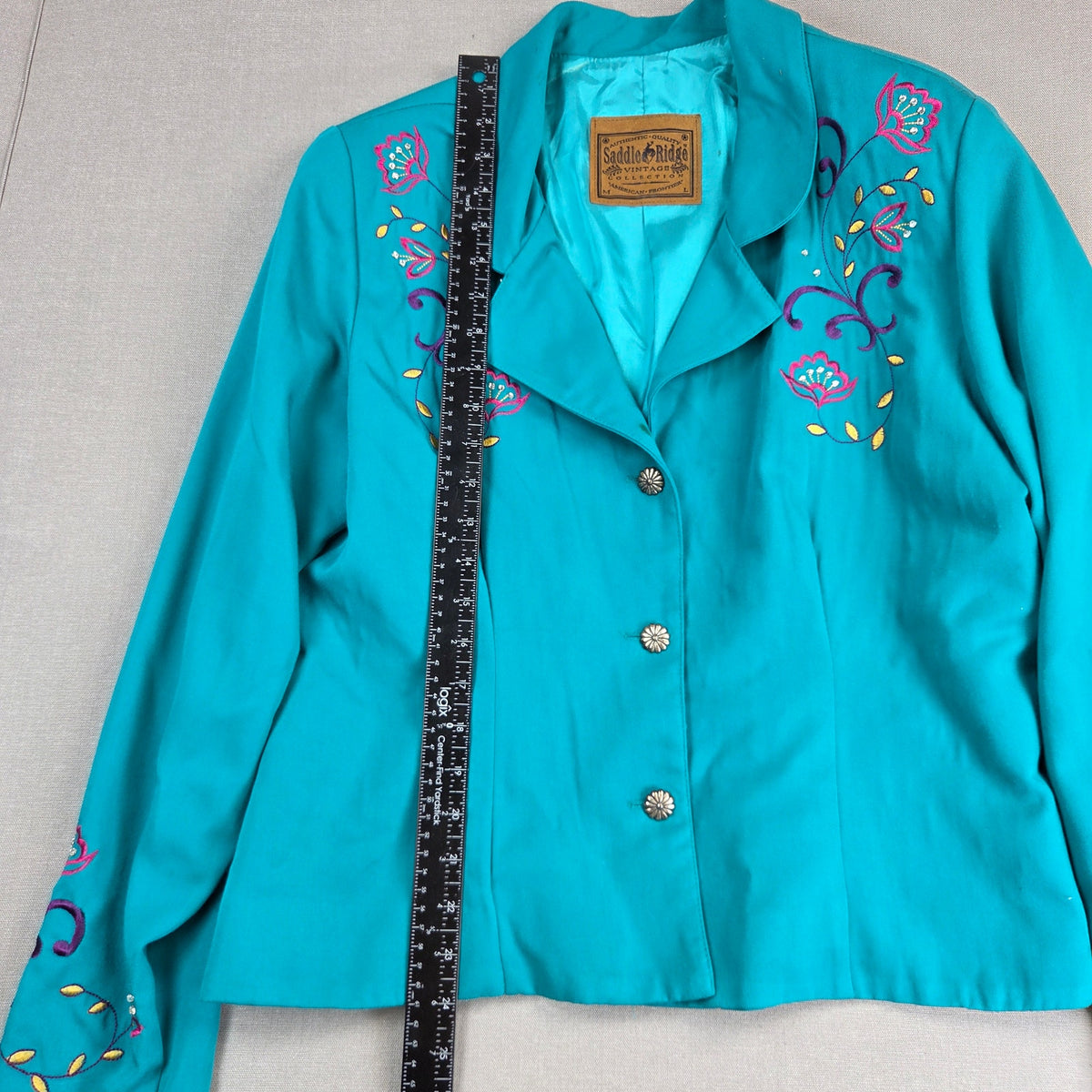 Saddle Ridge Vintage Western Embroidered Turquoise Blazer Jacket Women's L USA