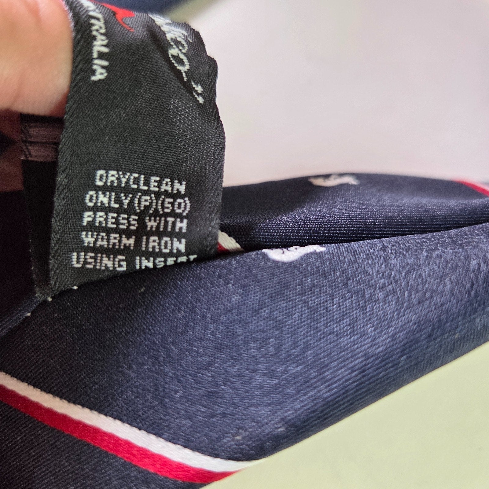 Austico Koala Novelty Stripe Tie Navy Red White Made in Australia 53" x 2.75"