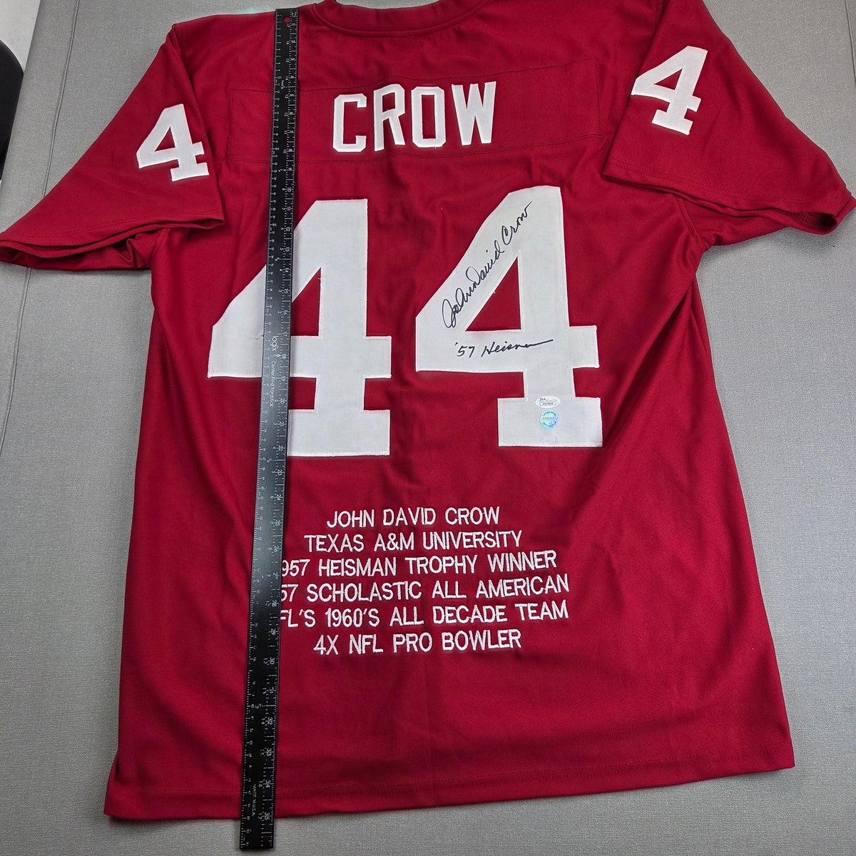 John David Crow Signed Texas A&M Stat Jersey XL JSA COA 57 Heisman Inscribed