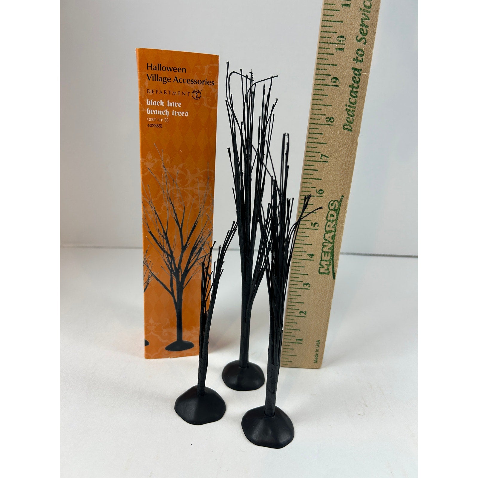 Department 56 Black Bare Branch Trees Halloween Village Set of 3