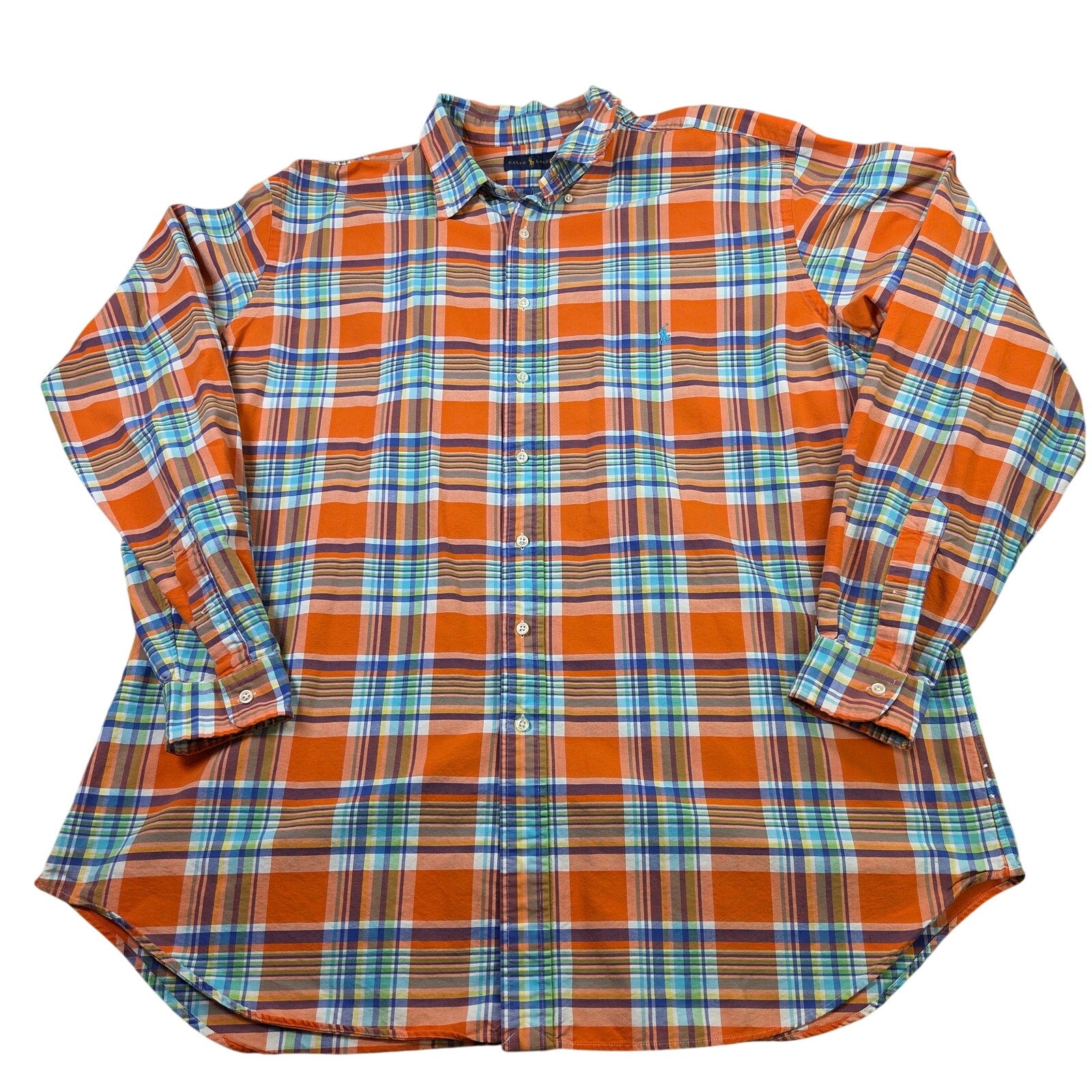 Ralph Lauren Plaid Button Down Shirt Men 2XLT Orange Cotton Long Sleeve