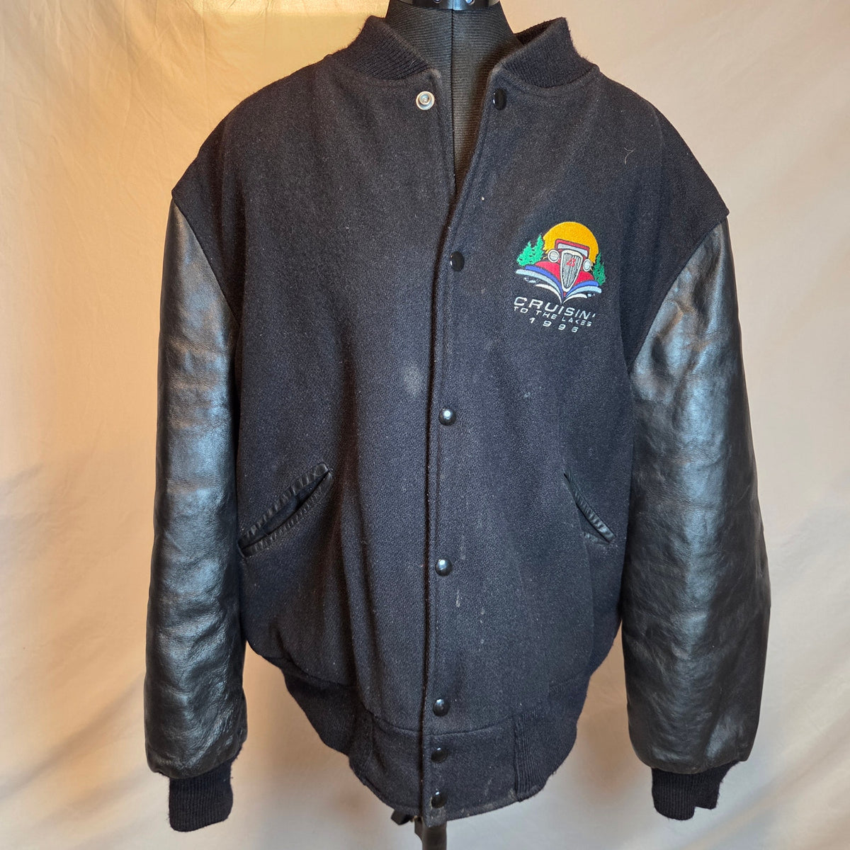 Vintage 1996 Butwin Cruisin' To The Lakes Varsity Leather Wool Jacket XL