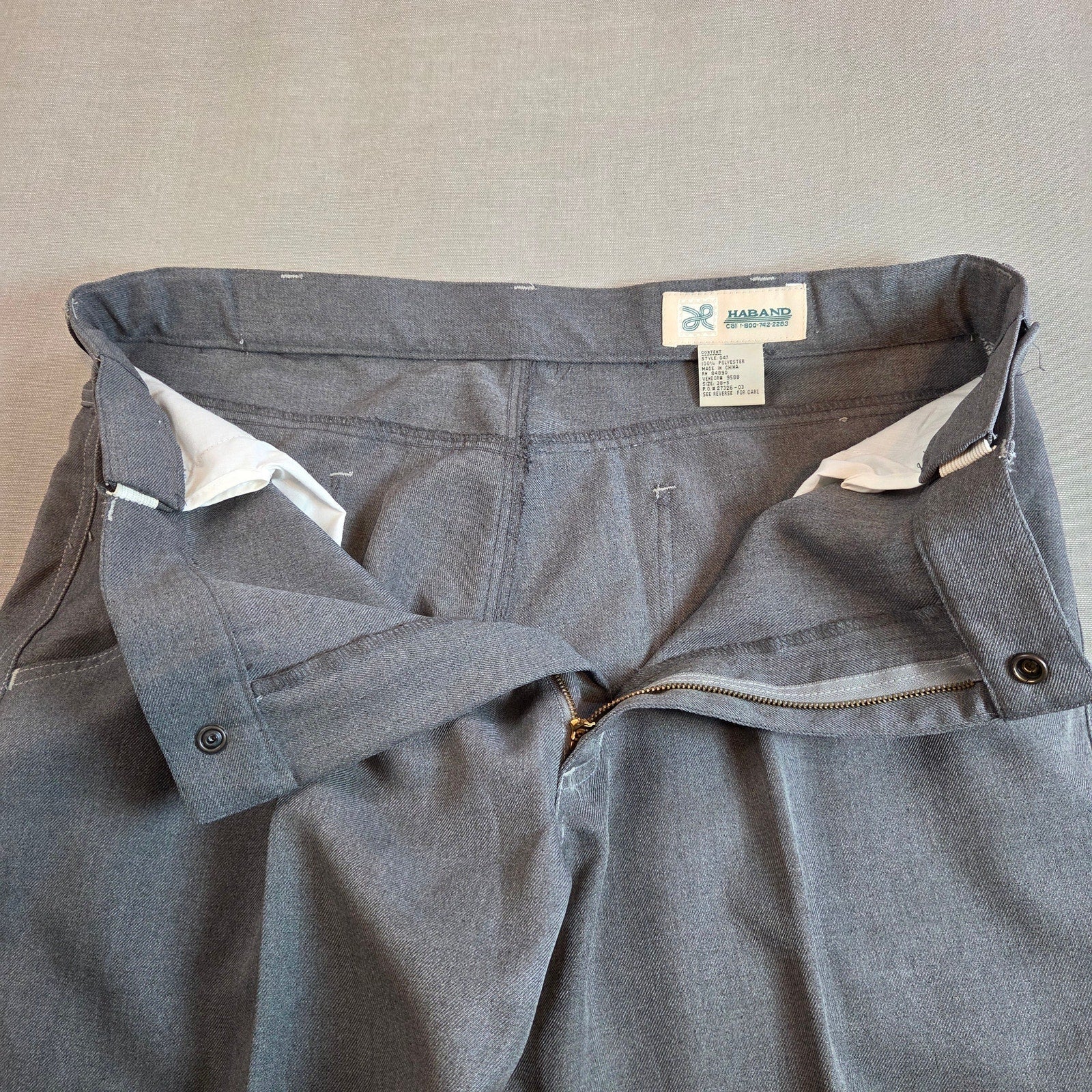 Haband Men’s Dress Slacks 37x27 Gray Polyester Permanent Press Pants