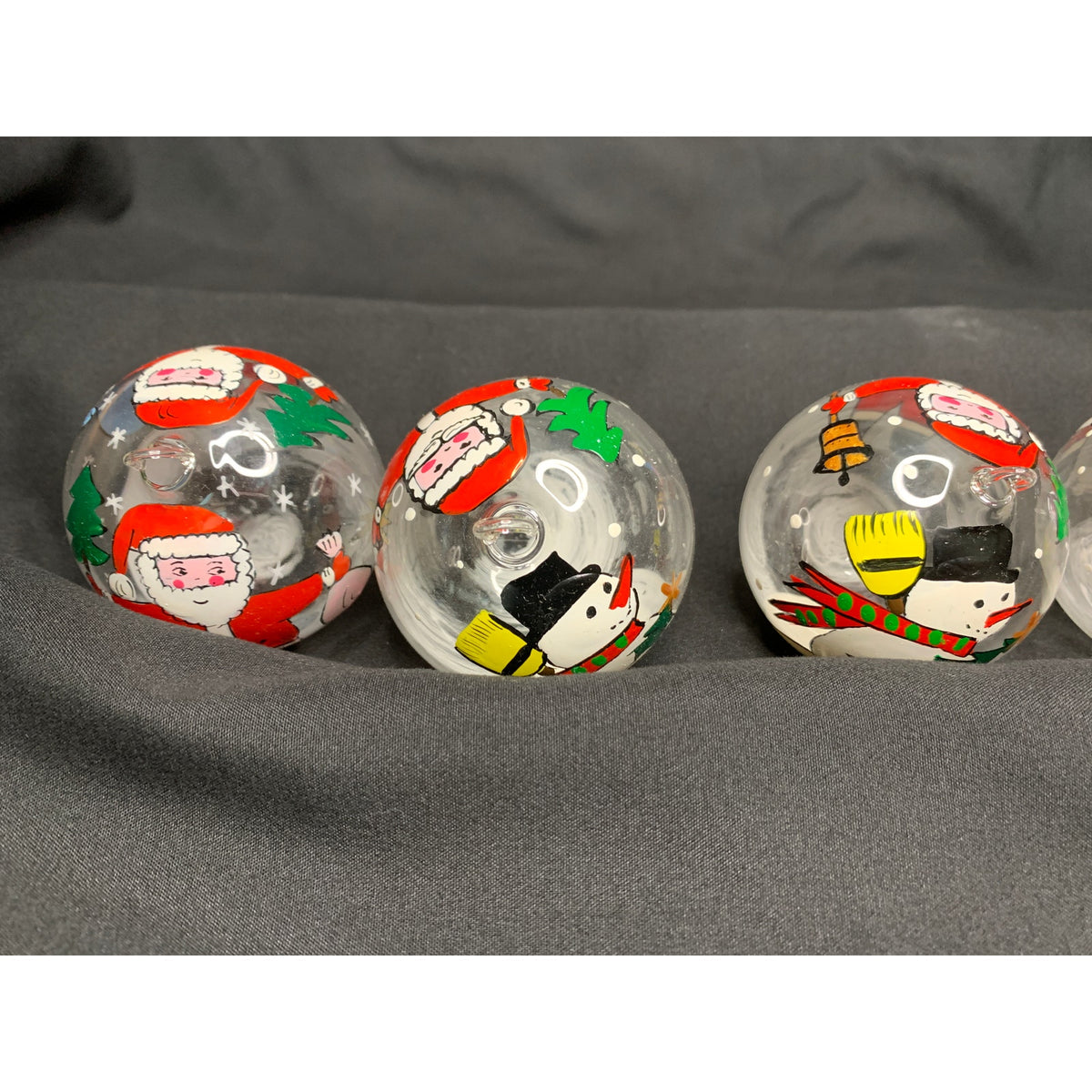 Vintage 1996 Czech Hand Painted Glass Christmas Ornaments Santa Snowman Set 6