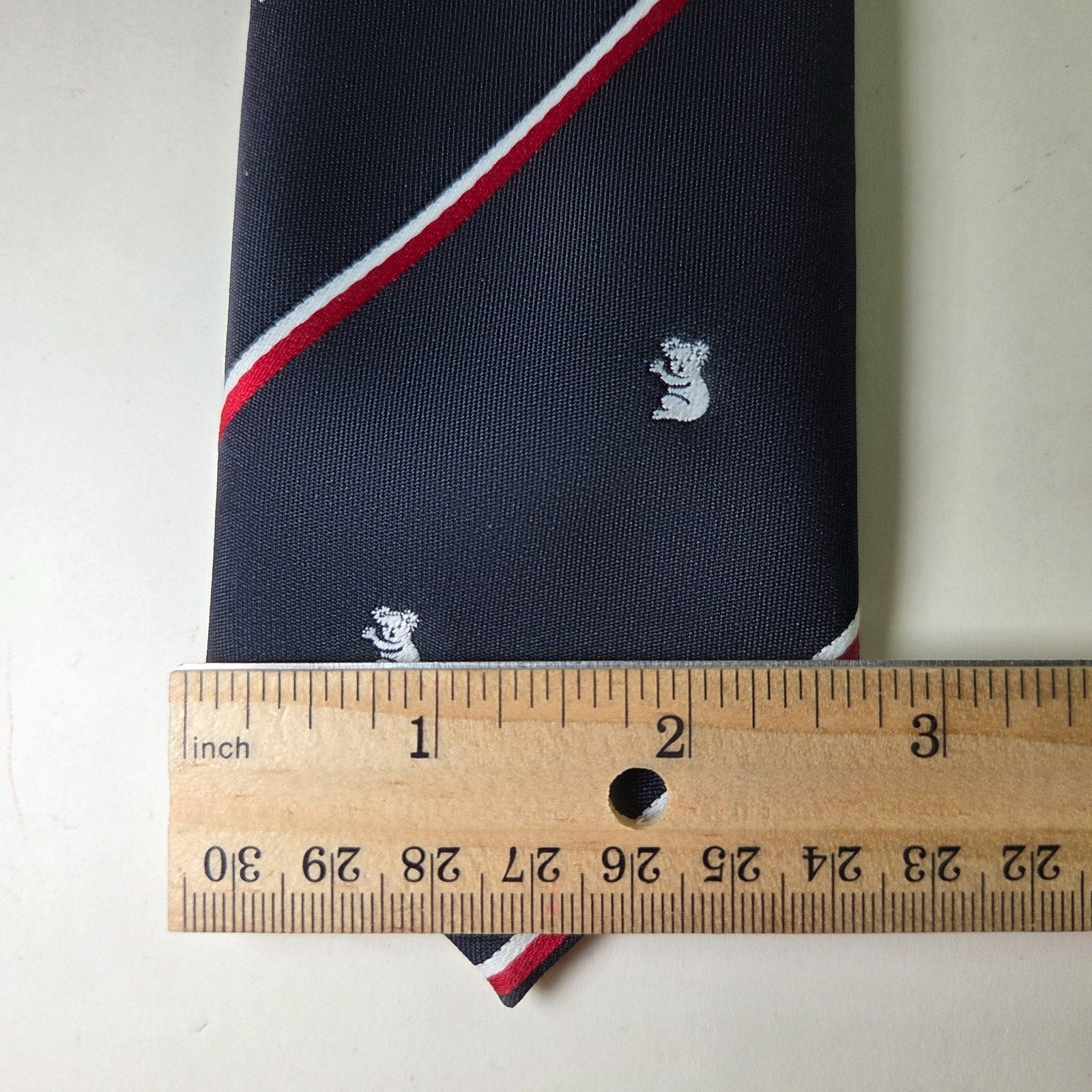 Austico Koala Novelty Stripe Tie Navy Red White Made in Australia 53" x 2.75"