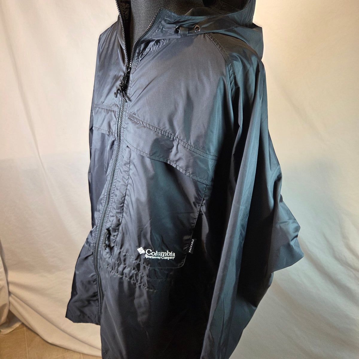 Vintage 1998 Columbia Packable Hooded Rain Jacket Women's XL Black Full Zip