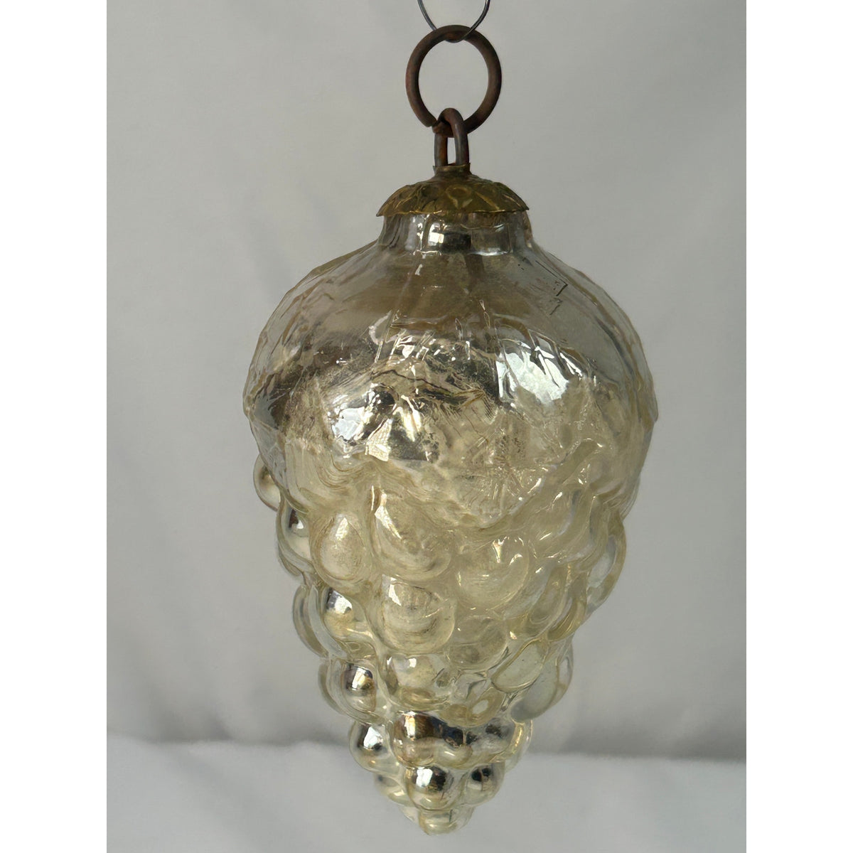 Antique 1800s German Kugel Silver Grape Cluster Glass Christmas Ornament 4"
