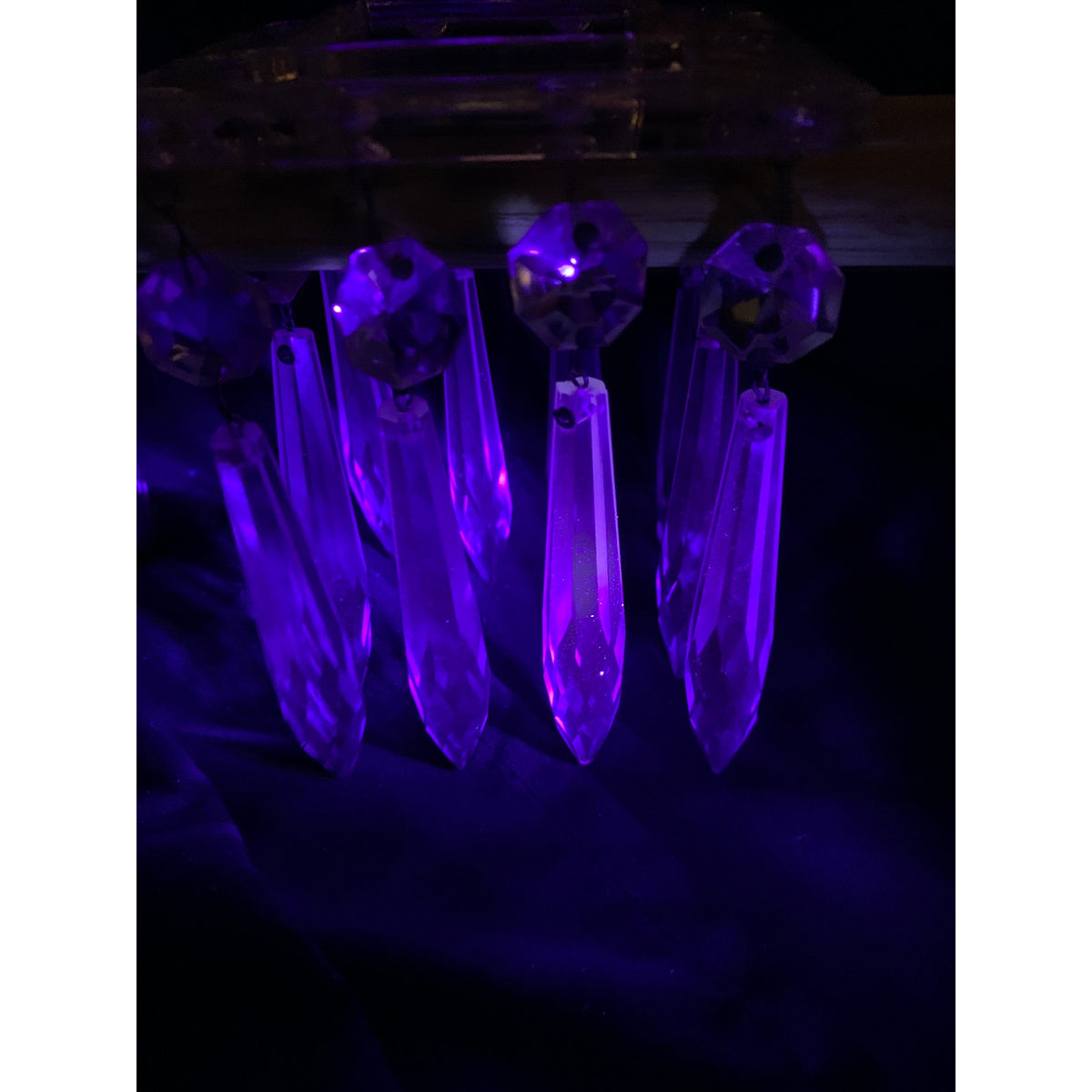 Vintage Lead Crystal Square Bobeches 16 Hanging Prisms Chandelier Pair