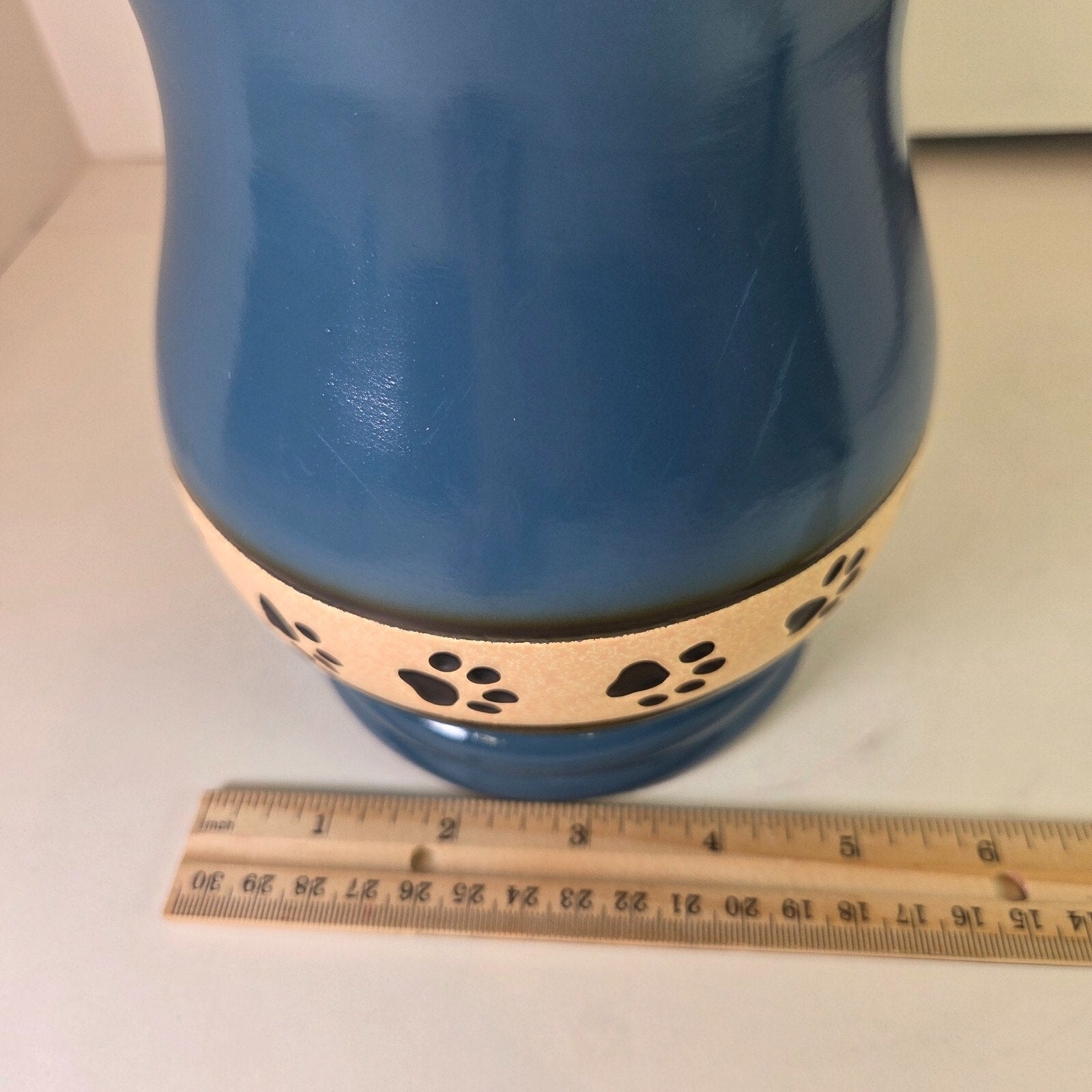7" Blue Paw Print Ceramic Urn
