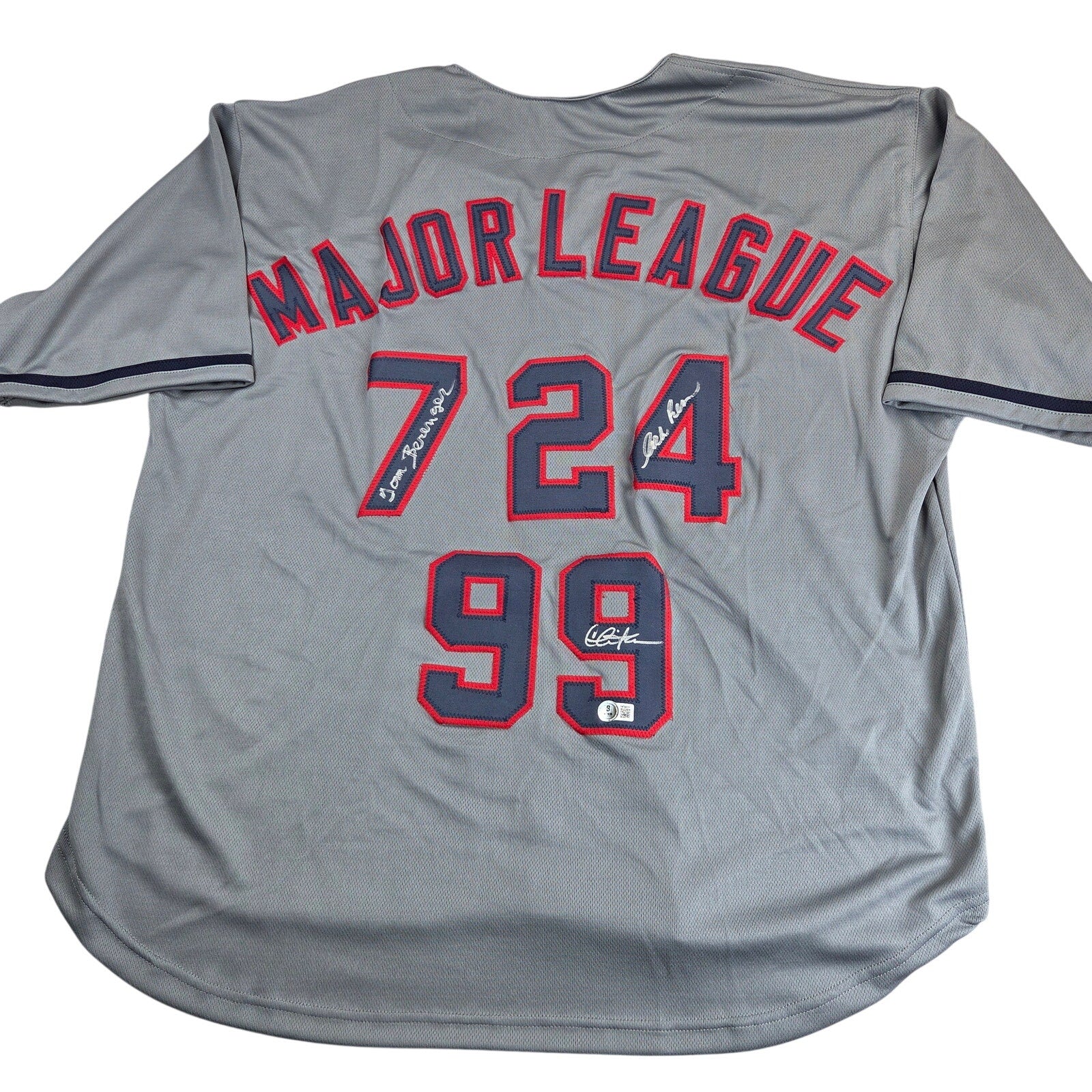 Major League Signed Gray Jersey Charlie Sheen Tom Berenger C. Bernsen Beckett