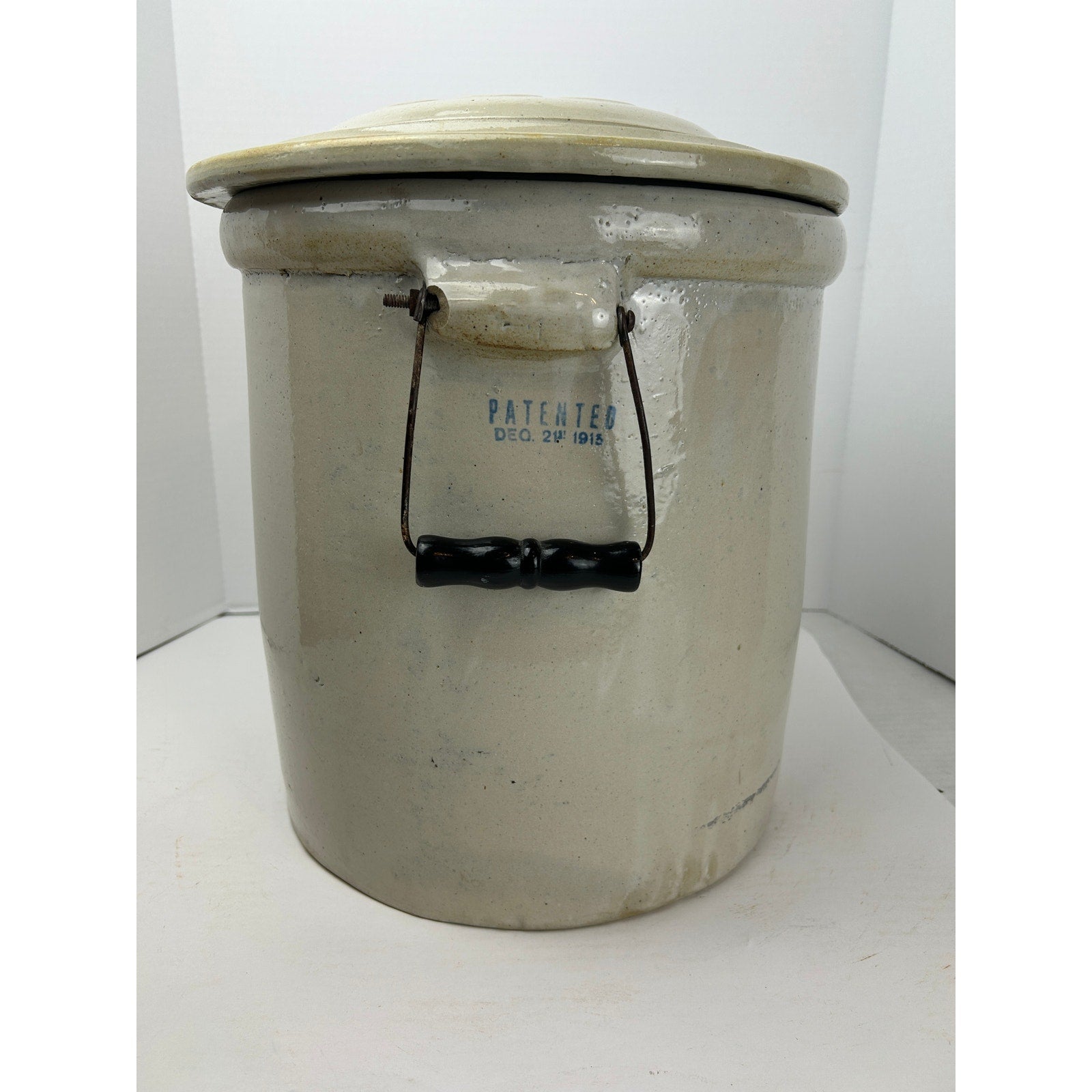 Red Wing Stoneware 5 Gallon Crock w/ Bail Handles & Button Lid, Patented 1915,