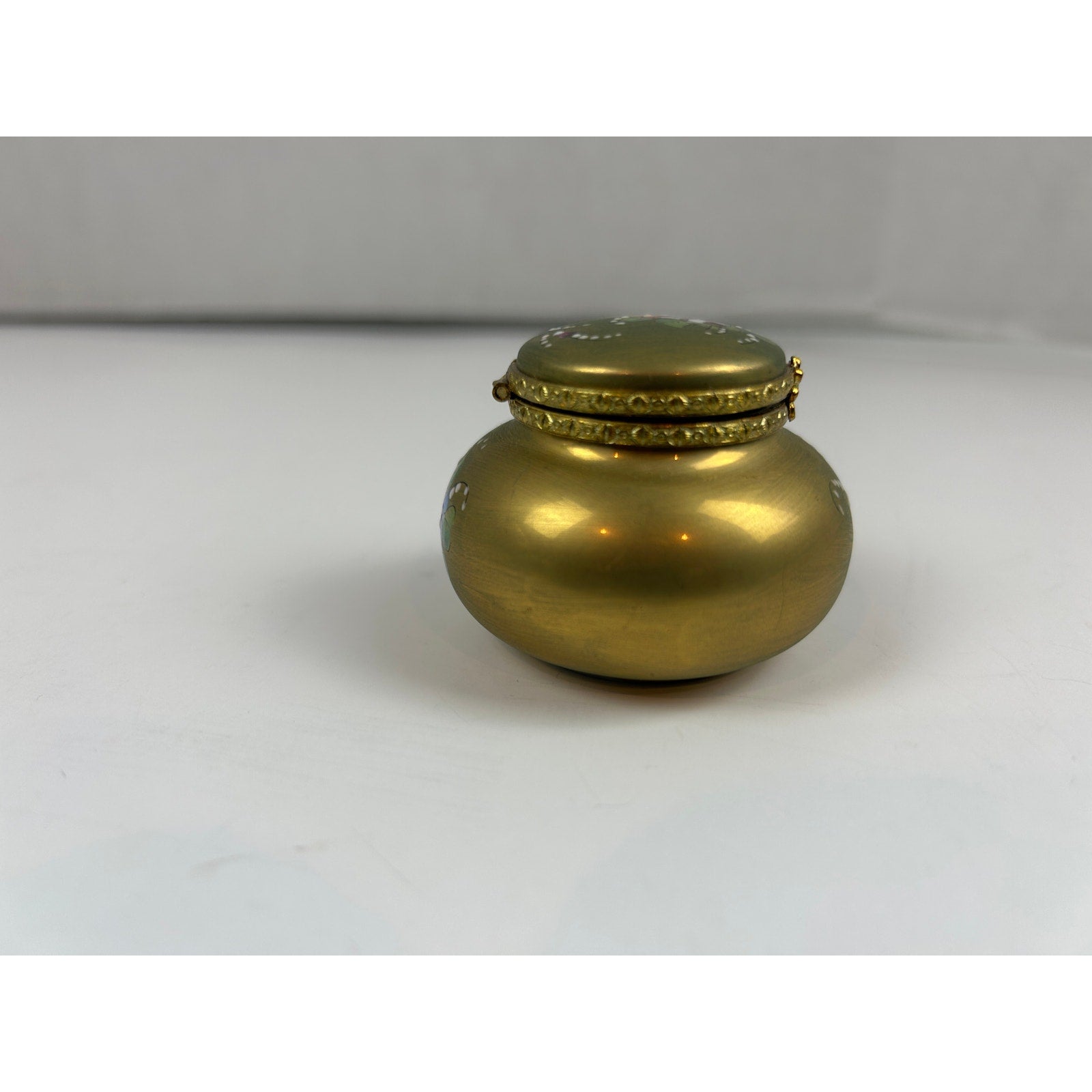 Limoges France Hand Painted Trinket Box Matte Gold Floral Round