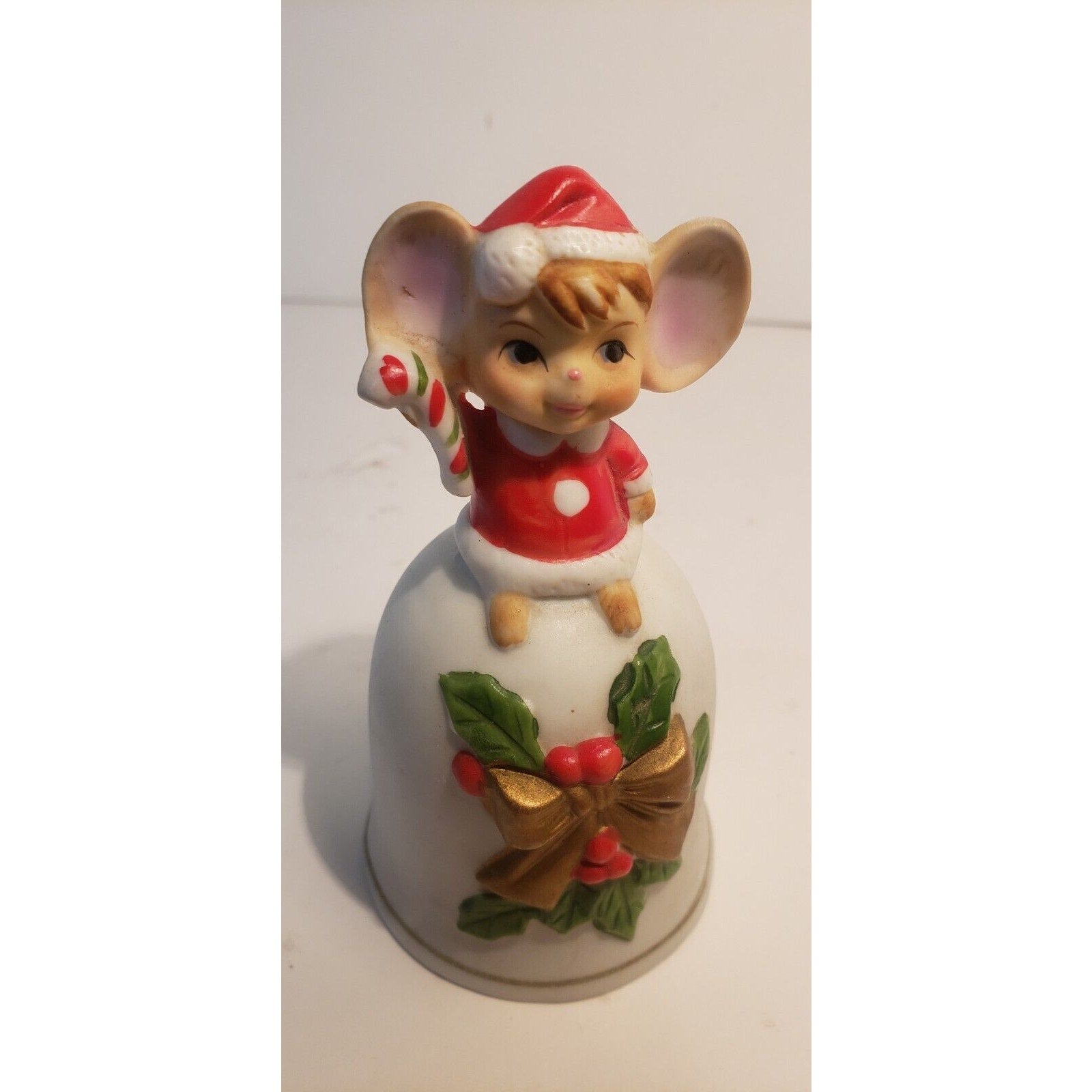 Vintage Christmas Ceramic Bell - mouse holding candy cane