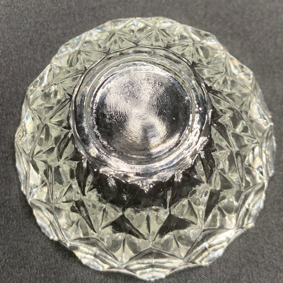 Clear Pressed Glass Covered Candy Dish Diamond Pattern Pointed Lid Small