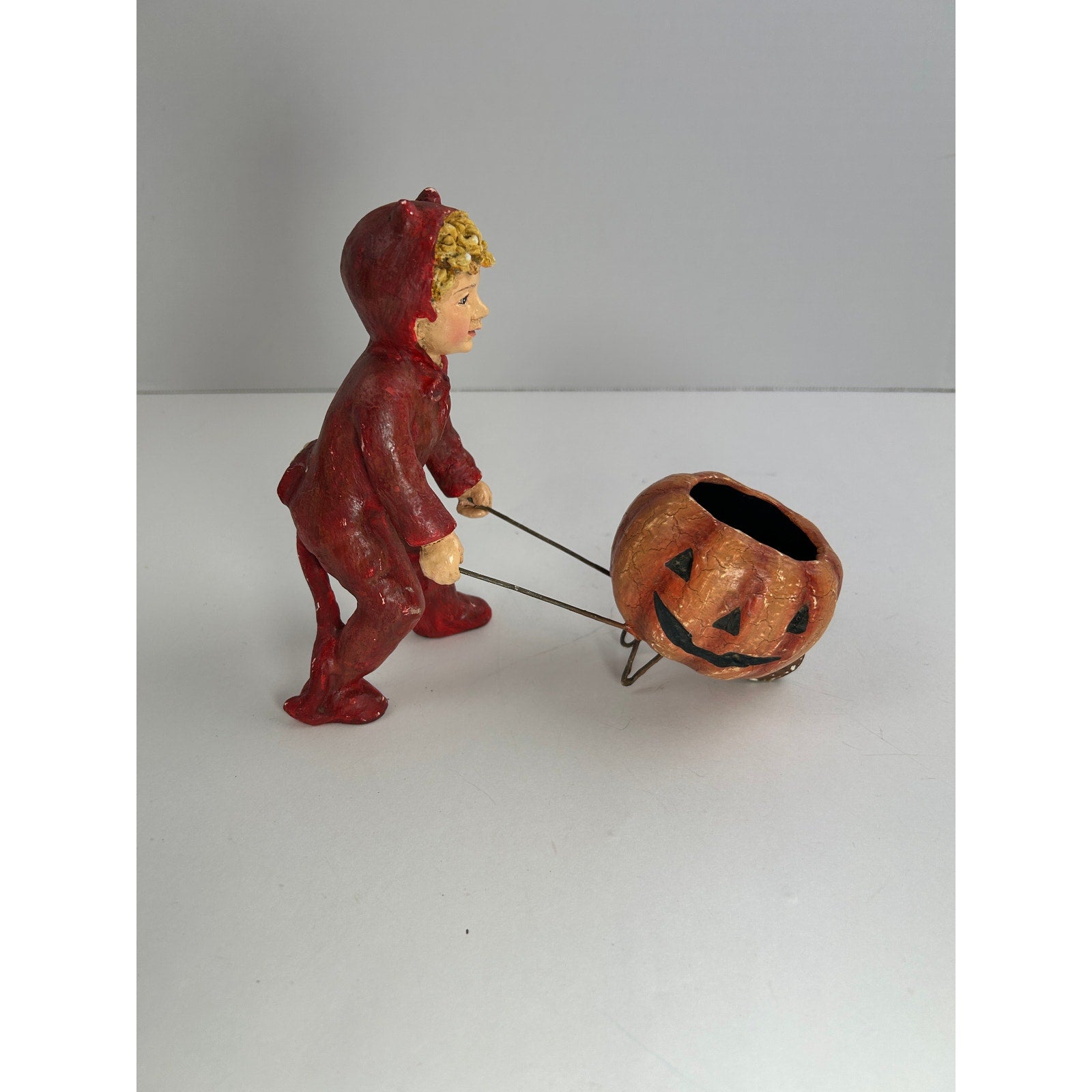 Bethany Lowe Devil Child Pulling Pumpkin Wagon Halloween Figurine