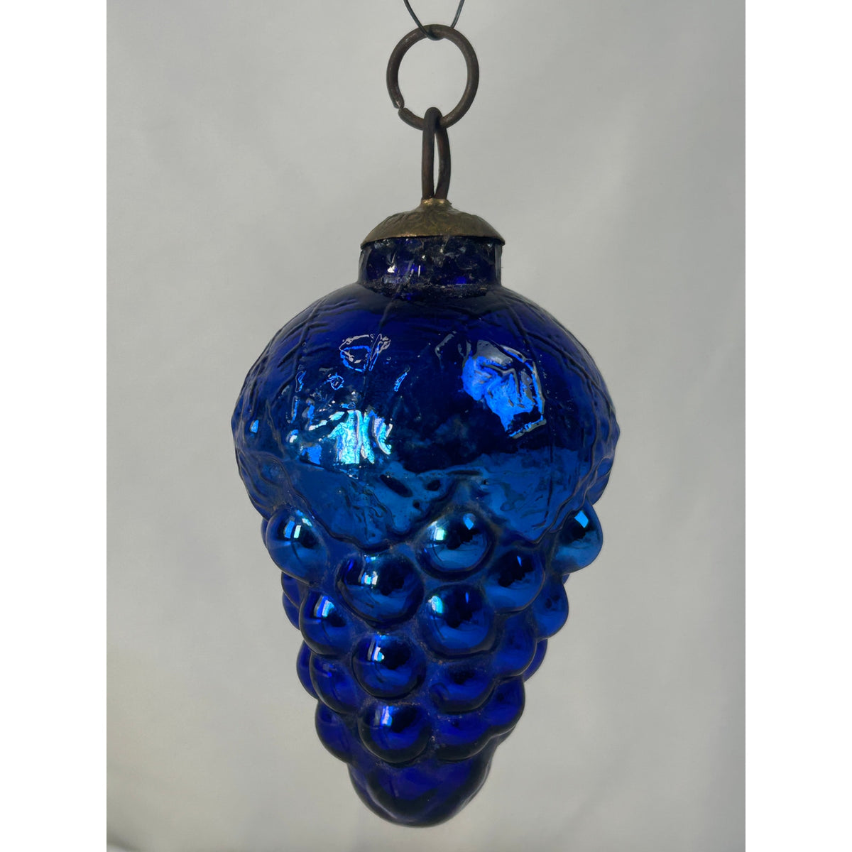Antique 1800s German Kugel Cobalt Blue Grape Cluster Christmas Ornament 4"
