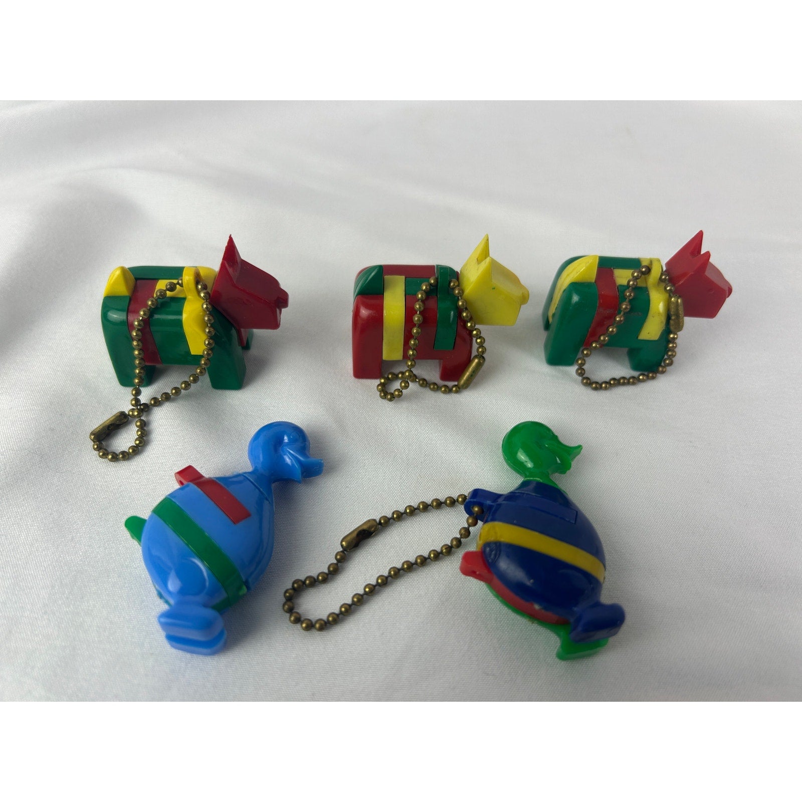 Vintage 1950s Animal Puzzle Keychain Lot Cows Ducks Plastic Toys