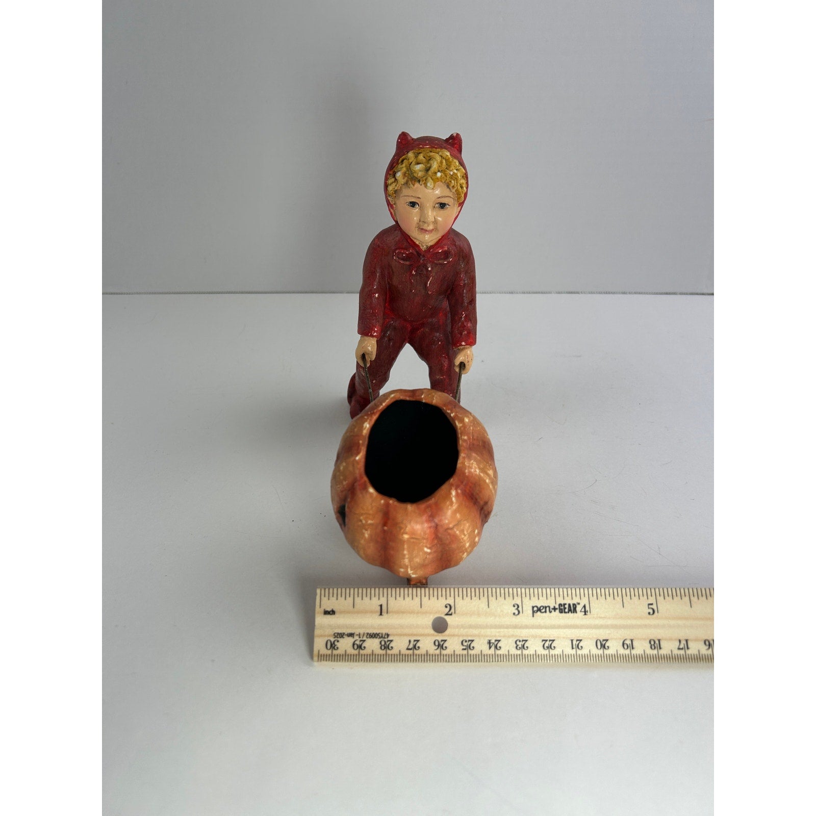 Bethany Lowe Devil Child Pulling Pumpkin Wagon Halloween Figurine