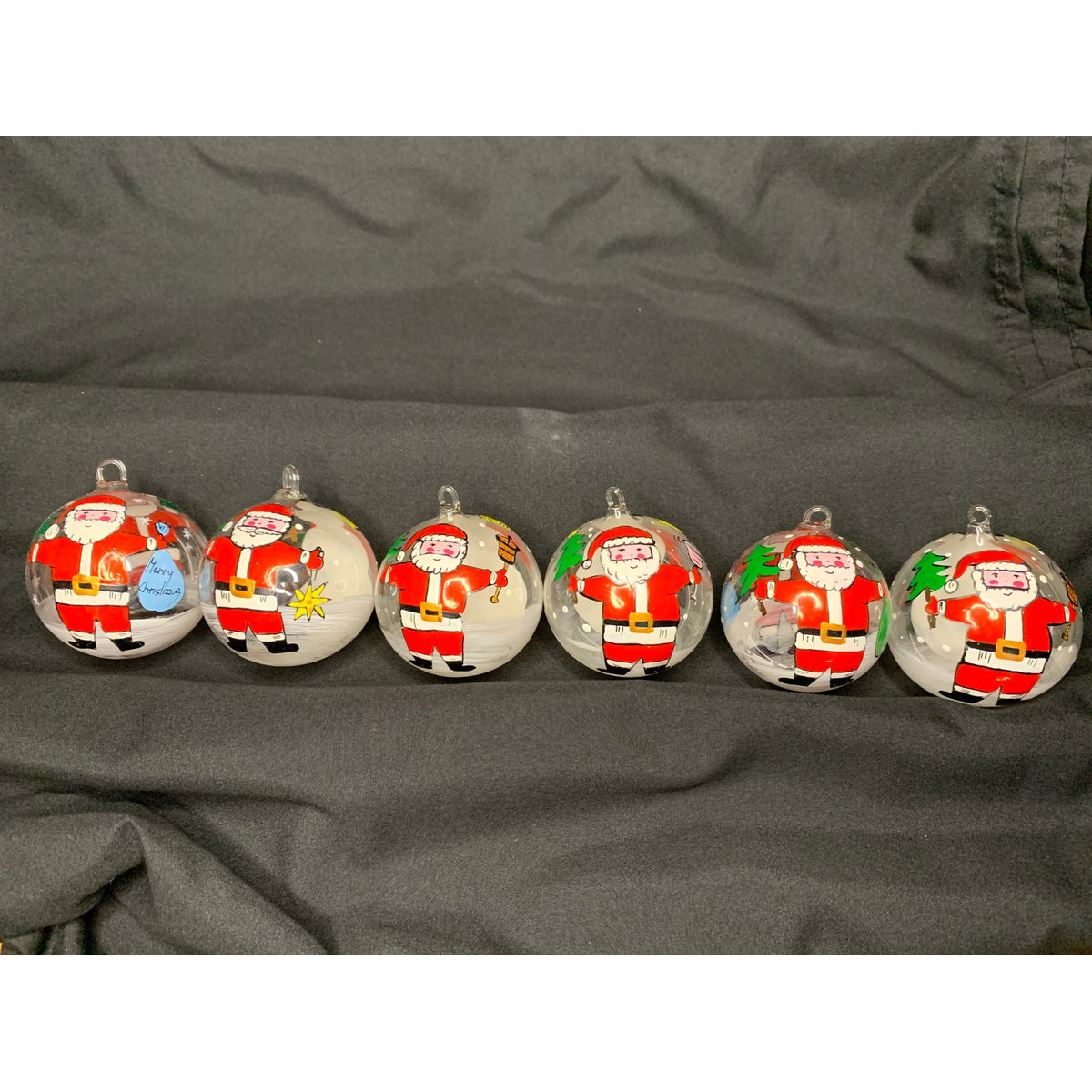 Vintage 1996 Czech Hand Painted Glass Christmas Ornaments Santa Snowman Set 6