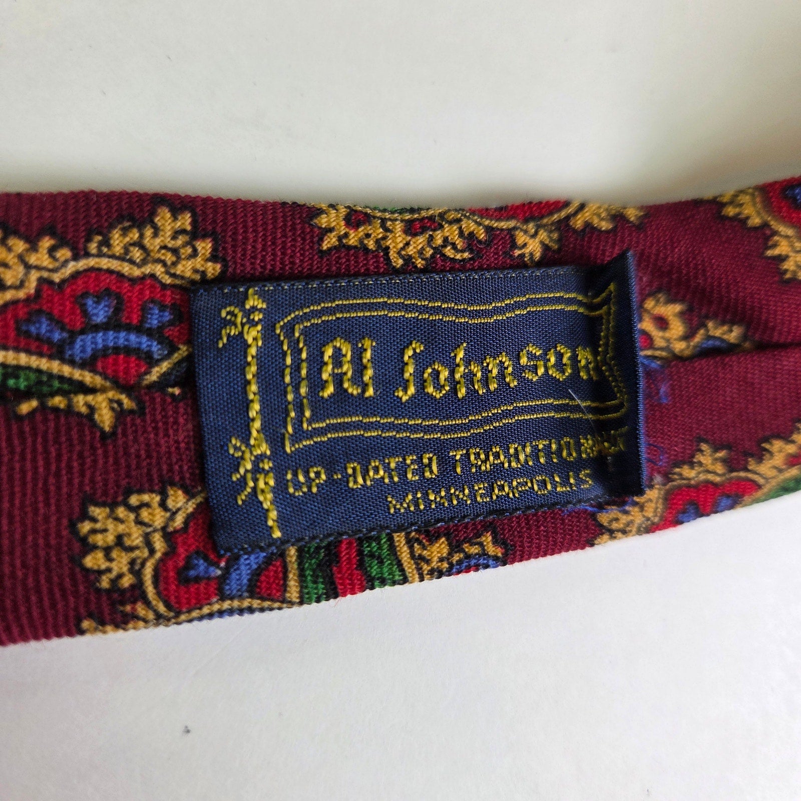 Vintage Bert Pulitzer Paisley Tie Maroon Gold Green 4.5" Wide Made USA