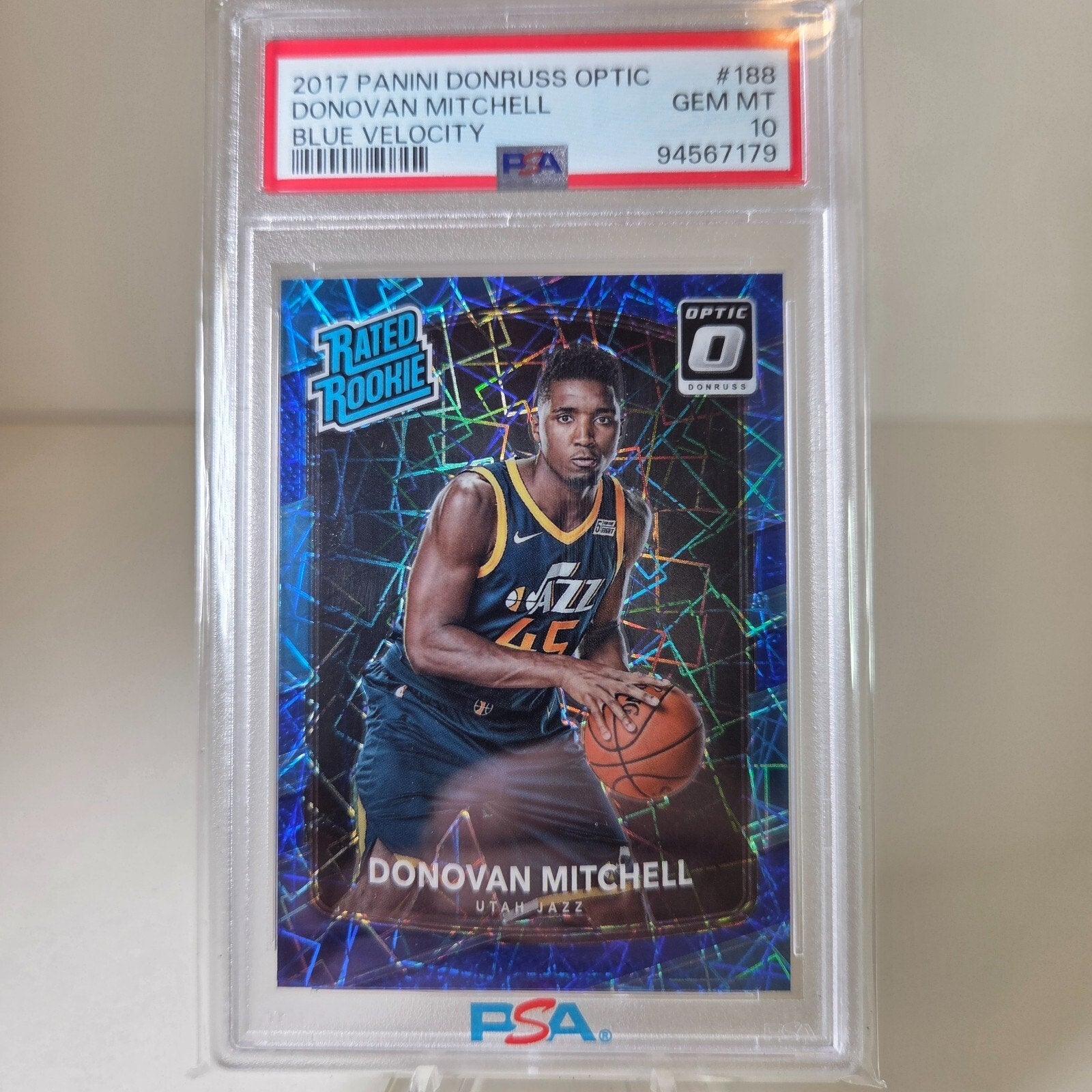 2017 Panini Donruss Optic Donovan Mitchell Blue Velocity RC PSA 10