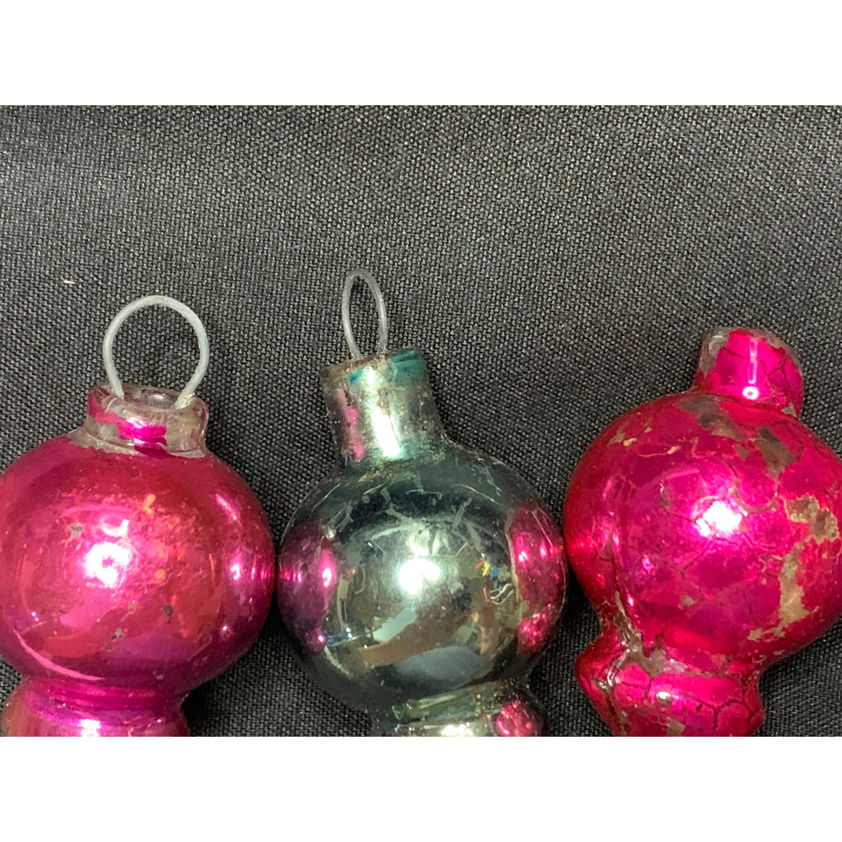 Vintage Glass Christmas Ornaments Lot 3 Double Finial Pink Silver Antique