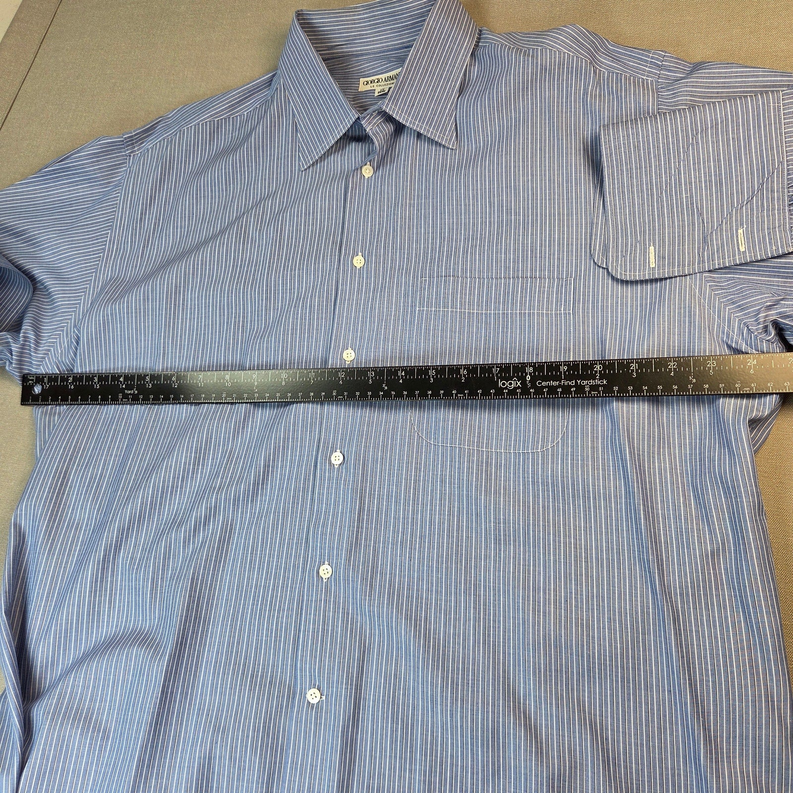 Giorgio Armani Le Collezioni Blue Stripe French Cuff Dress Shirt 17 34/35