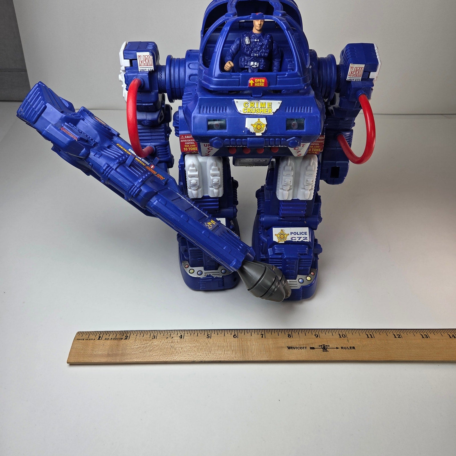 Crime Crusher Police C72 Robot Vehicle w/ Figure Missile Launcher Untested