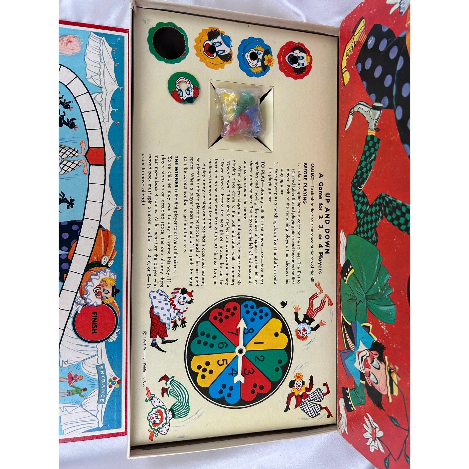 Vintage 1964 Whitman Up and Down Clown Board Game Complete w Box